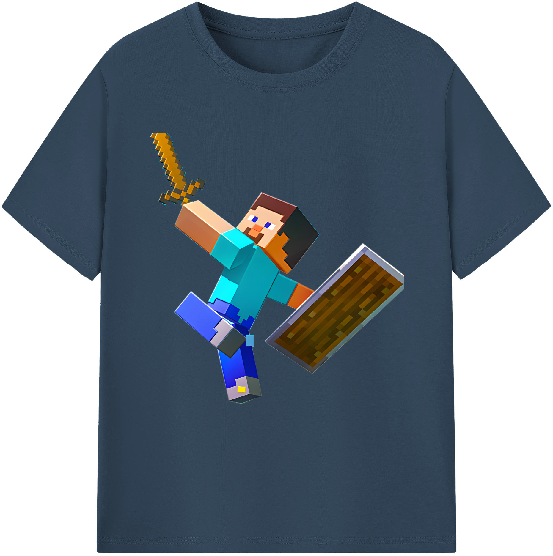 （画像用） マインクラフト ブロックの世界 Minecraft MC Block world 綿100％半袖Tシャツ（フロントプリント）