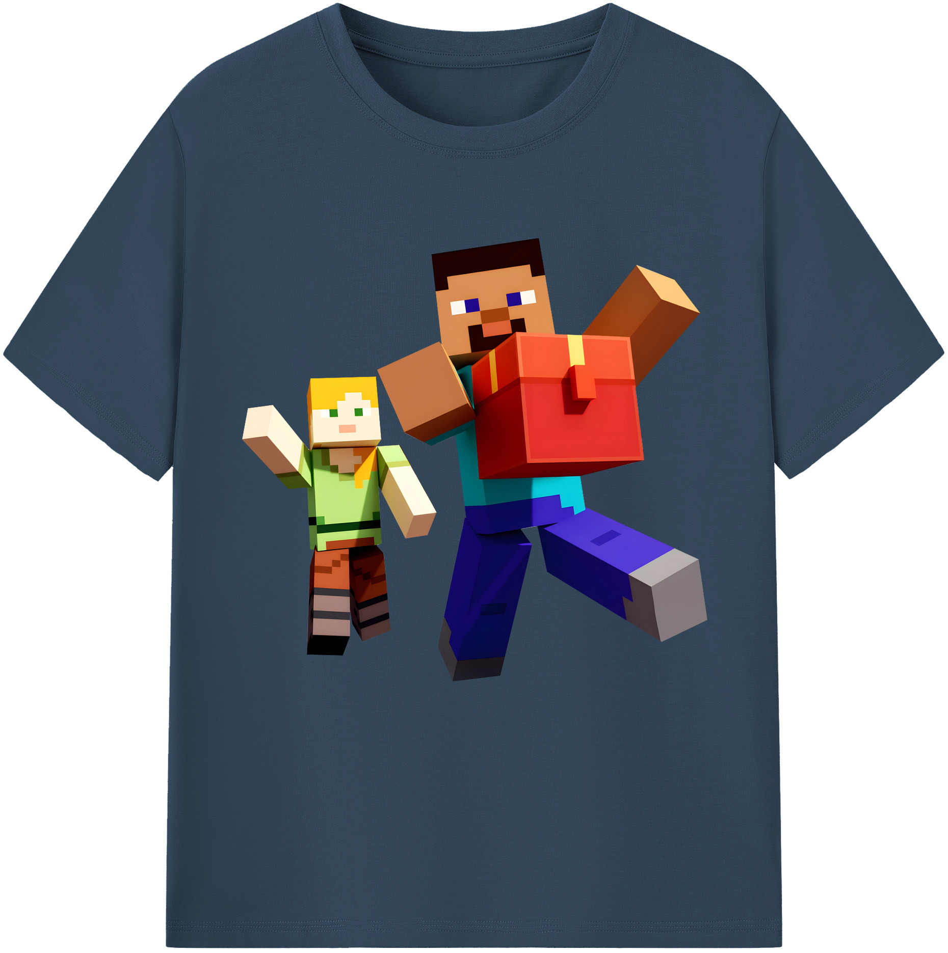 （画像用） マインクラフト ブロックの世界 Minecraft MC Block world 綿100％半袖Tシャツ（フロントプリント）