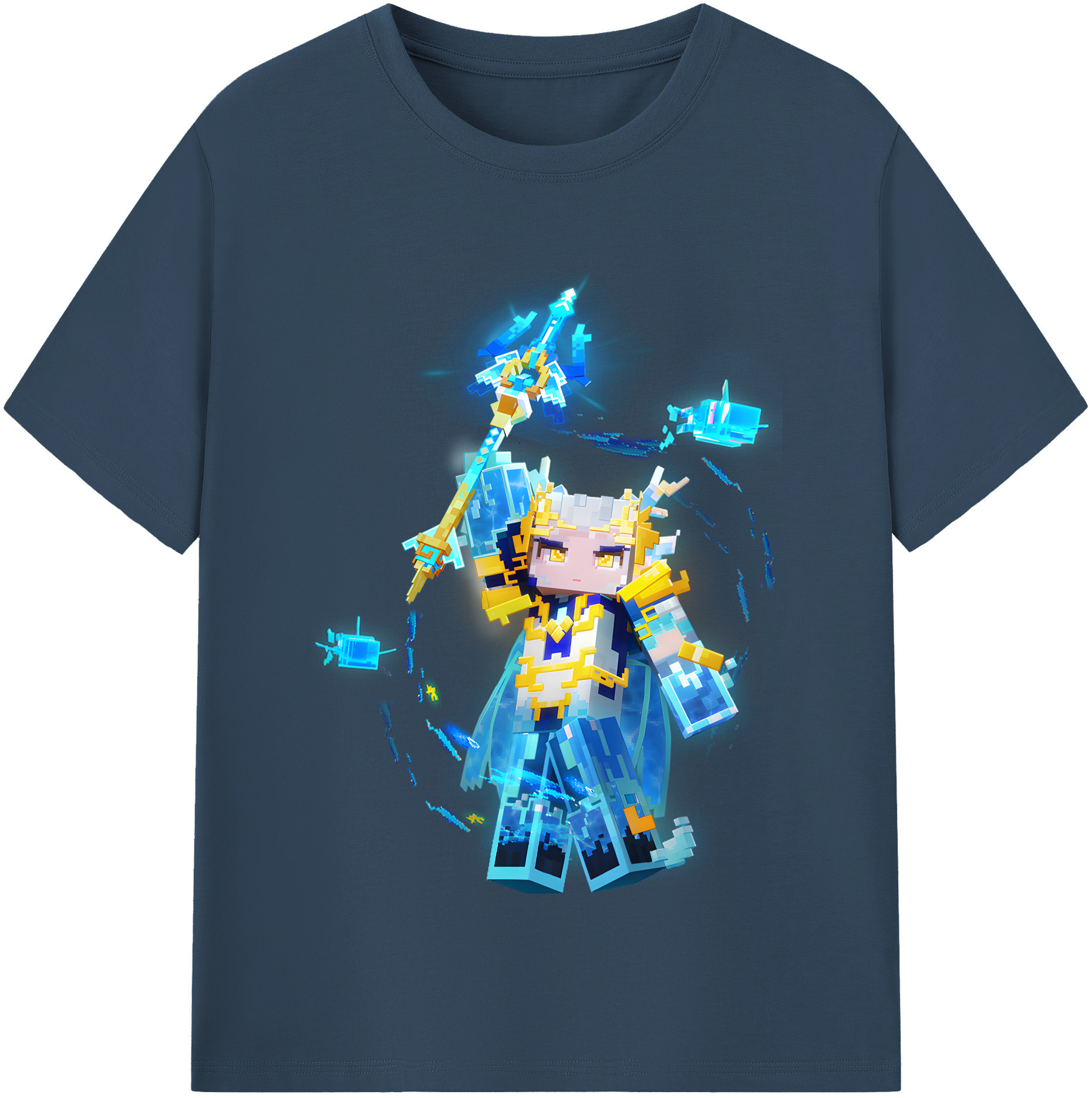 （画像用） マインクラフト ブロックの世界 Minecraft MC Block world 綿100％半袖Tシャツ（フロントプリント）