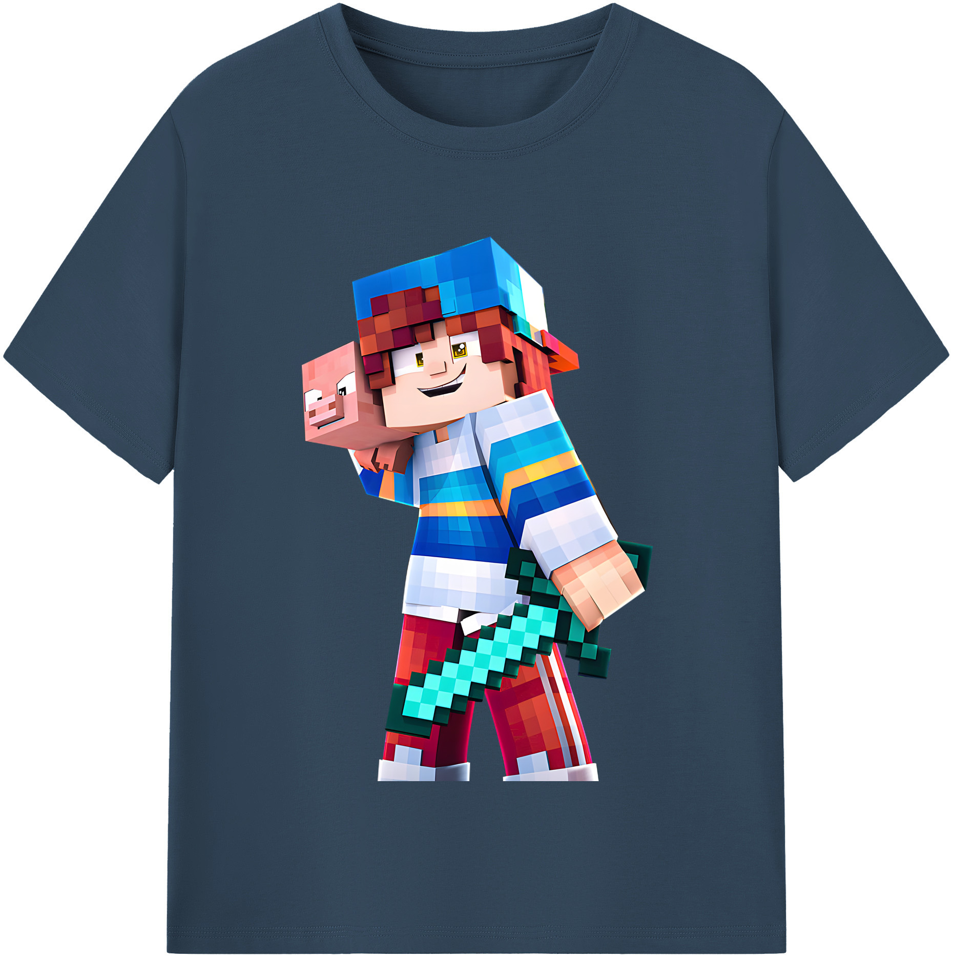 （画像用） マインクラフト ブロックの世界 Minecraft MC Block world 綿100％半袖Tシャツ（フロントプリント）