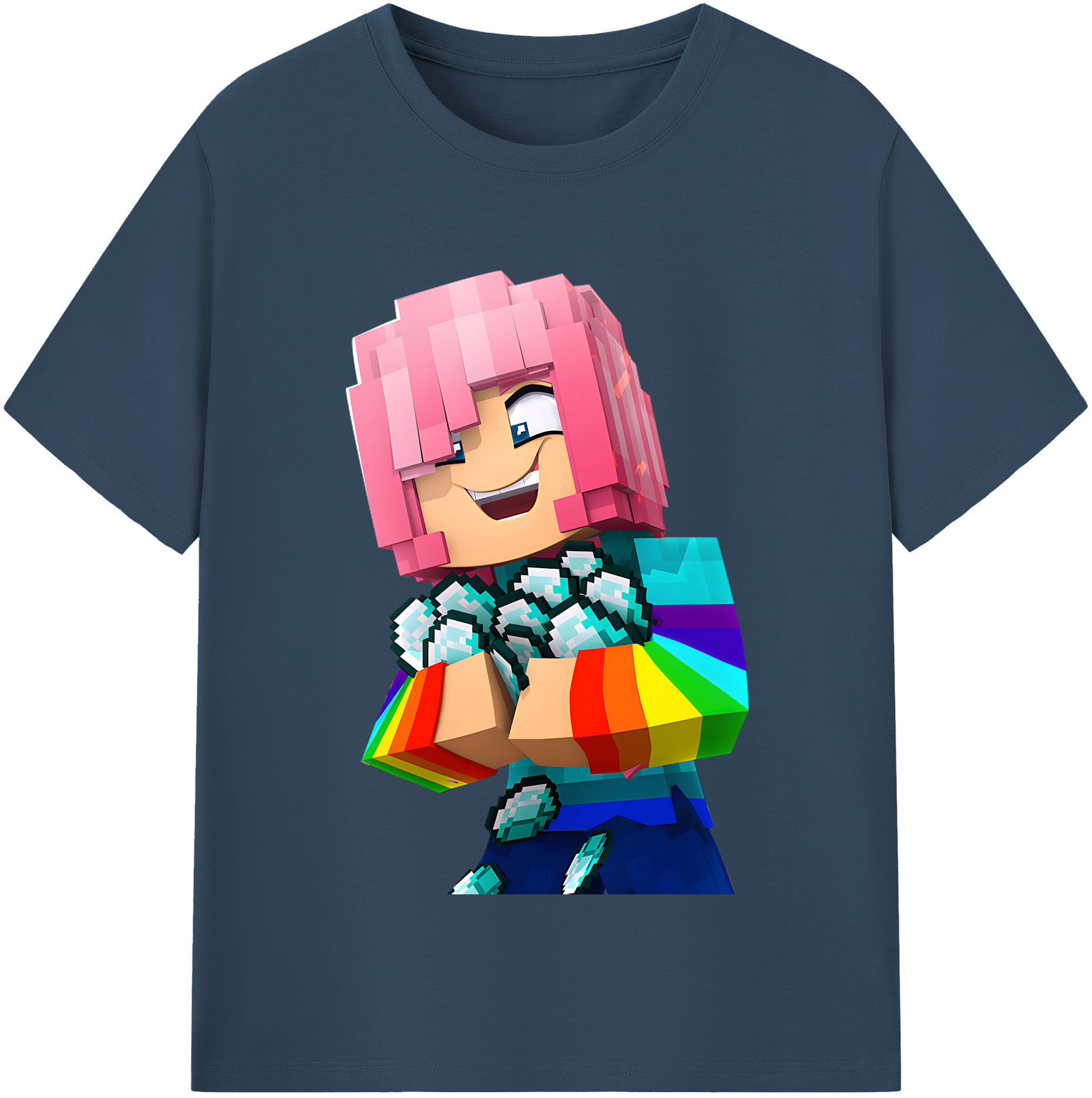 （画像用） マインクラフト ブロックの世界 Minecraft MC Block world 綿100％半袖Tシャツ（フロントプリント）