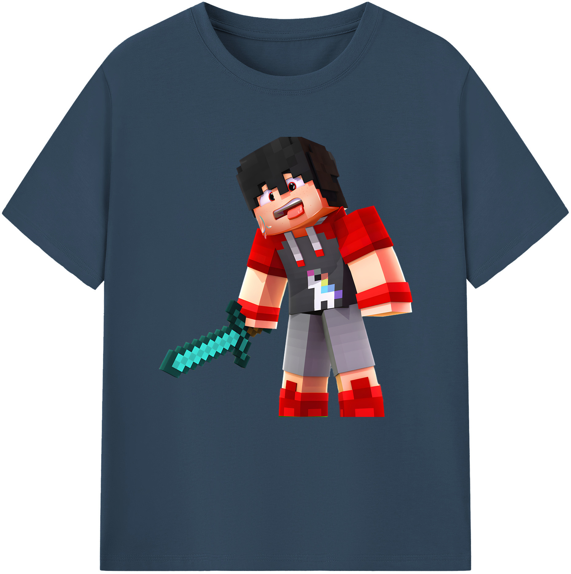 （画像用） マインクラフト ブロックの世界 Minecraft MC Block world 綿100％半袖Tシャツ（フロントプリント）