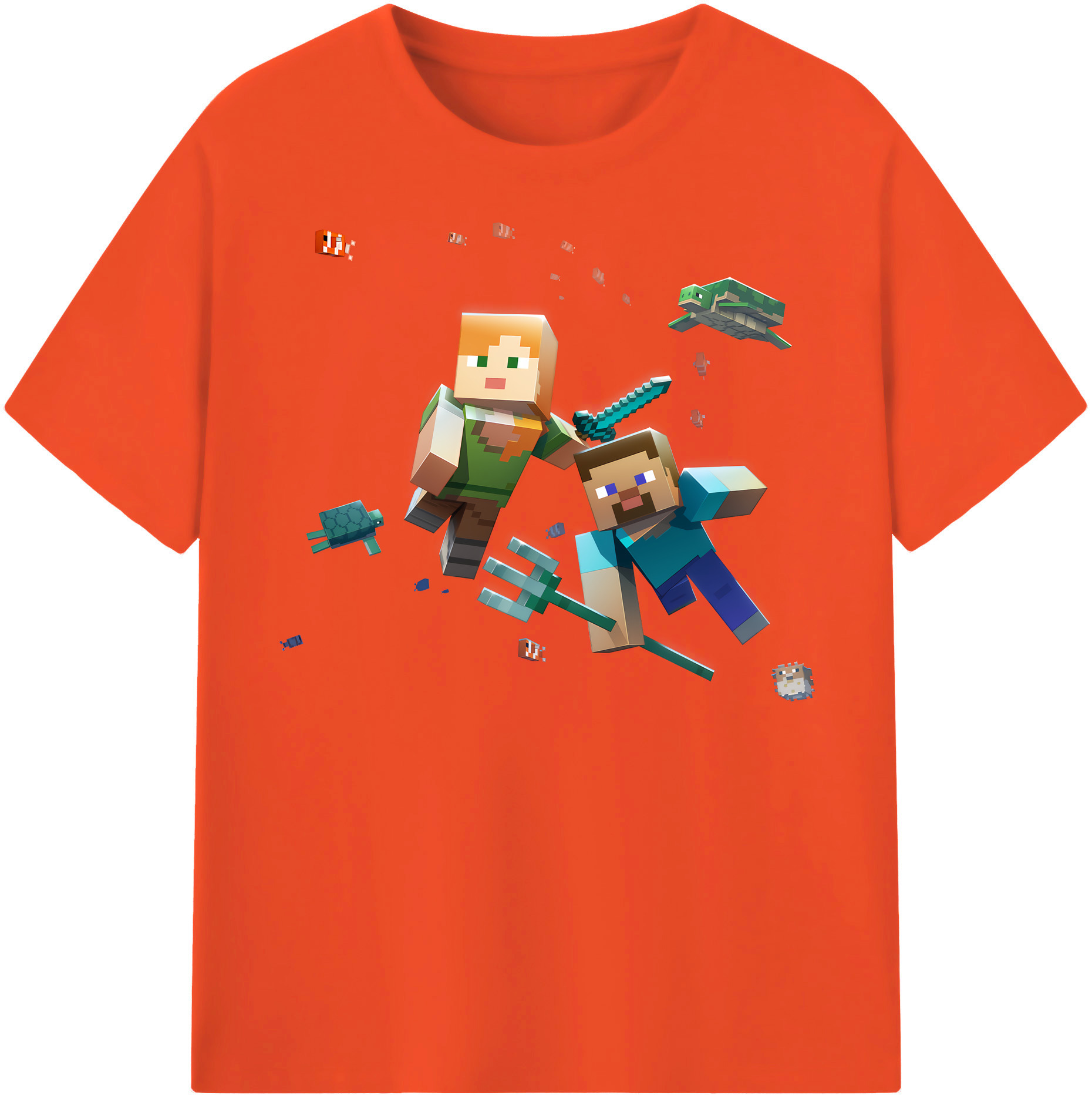 （画像用） マインクラフト ブロックの世界 Minecraft MC Block world 綿100％半袖Tシャツ（フロントプリント）