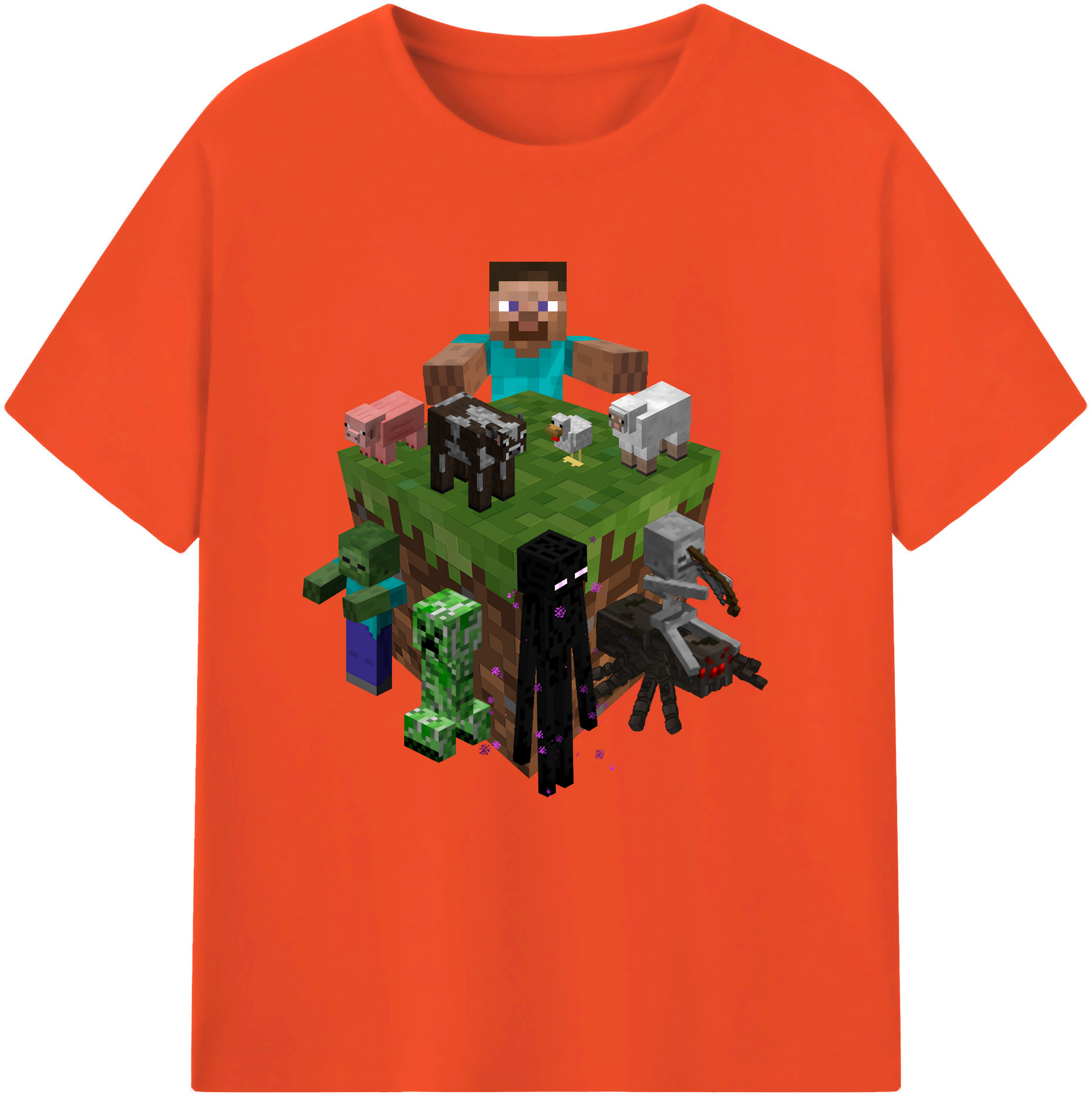 （画像用） マインクラフト ブロックの世界 Minecraft MC Block world 綿100％半袖Tシャツ（フロントプリント）