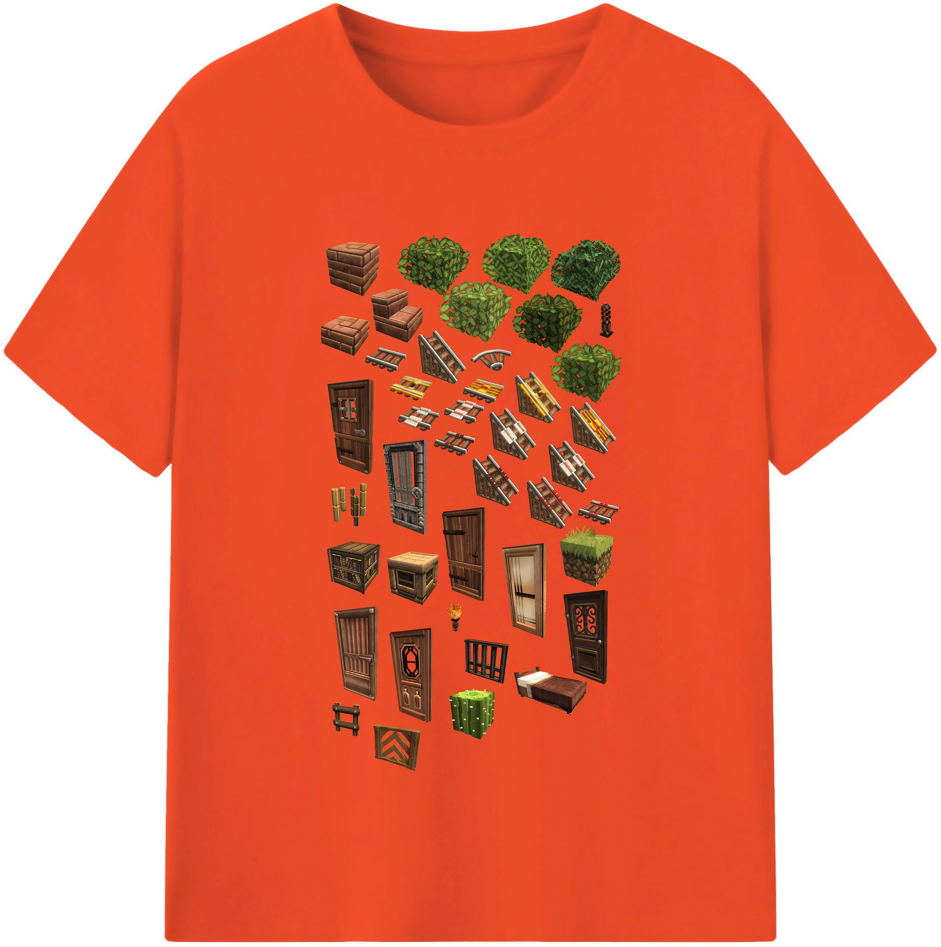 （画像用） マインクラフト ブロックの世界 Minecraft MC Block world 綿100％半袖Tシャツ（フロントプリント）