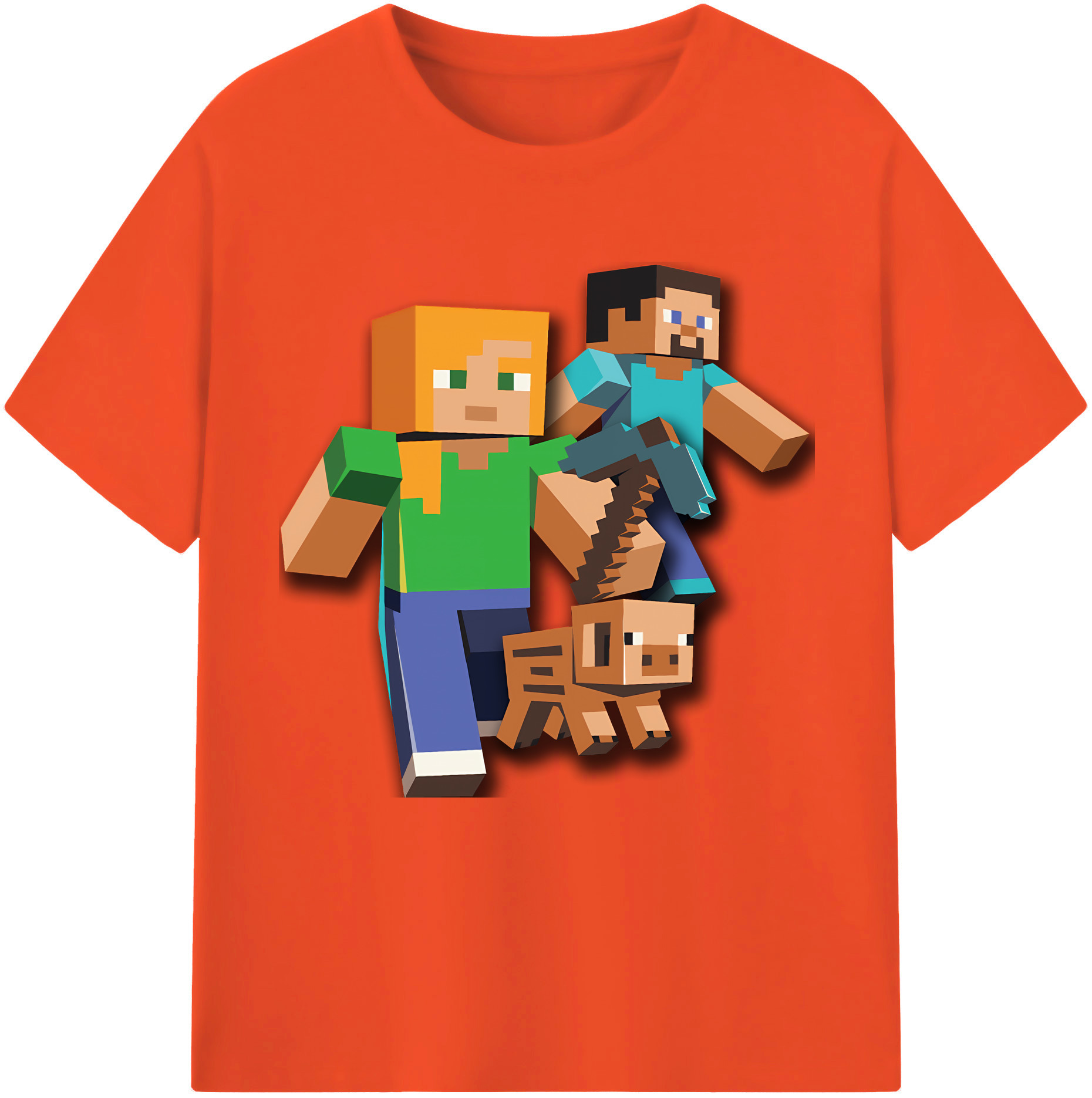 （画像用） マインクラフト ブロックの世界 Minecraft MC Block world 綿100％半袖Tシャツ（フロントプリント）