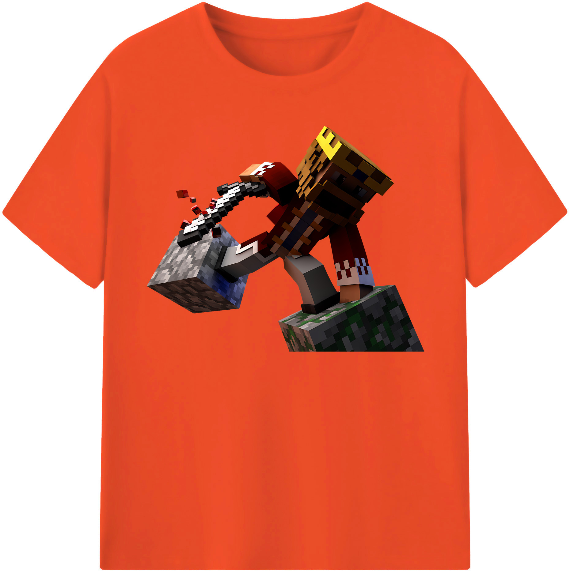 （画像用） マインクラフト ブロックの世界 Minecraft MC Block world 綿100％半袖Tシャツ（フロントプリント）