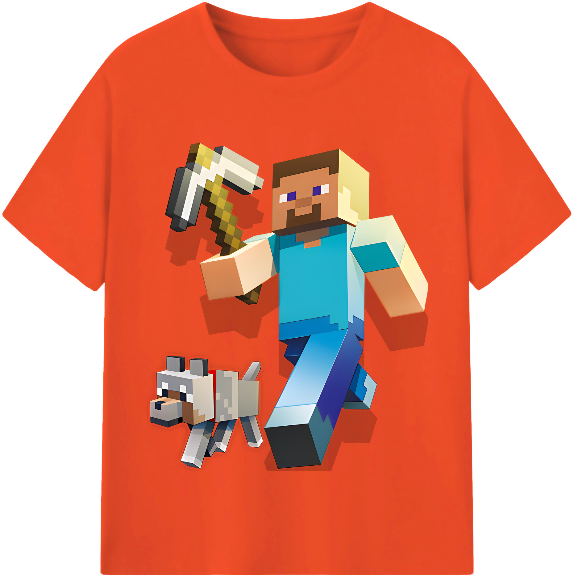 （画像用） マインクラフト ブロックの世界 Minecraft MC Block world 綿100％半袖Tシャツ（フロントプリント）