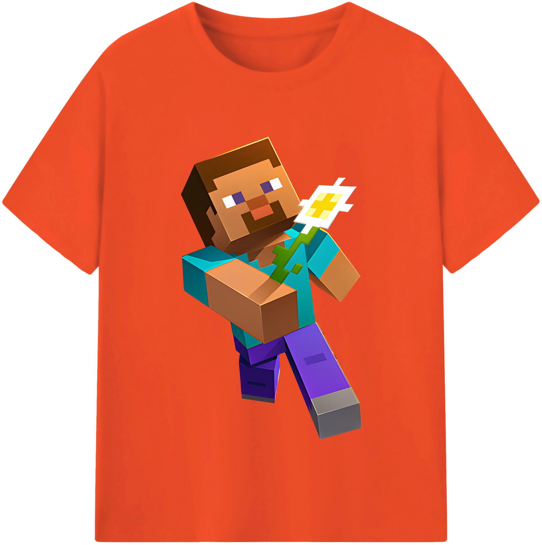 （画像用） マインクラフト ブロックの世界 Minecraft MC Block world 綿100％半袖Tシャツ（フロントプリント）
