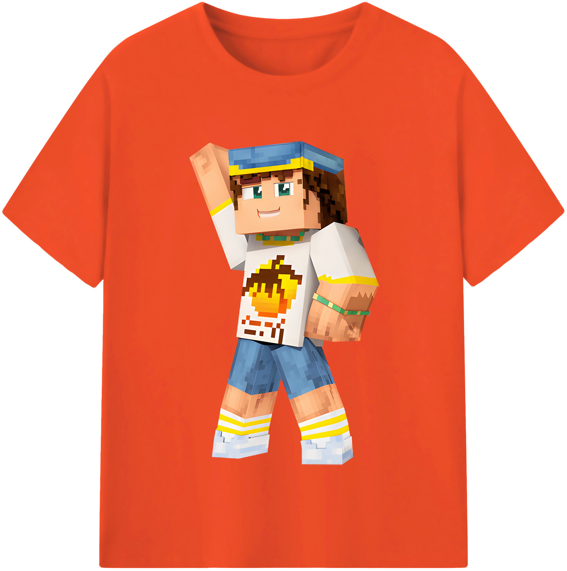 （画像用） マインクラフト ブロックの世界 Minecraft MC Block world 綿100％半袖Tシャツ（フロントプリント）