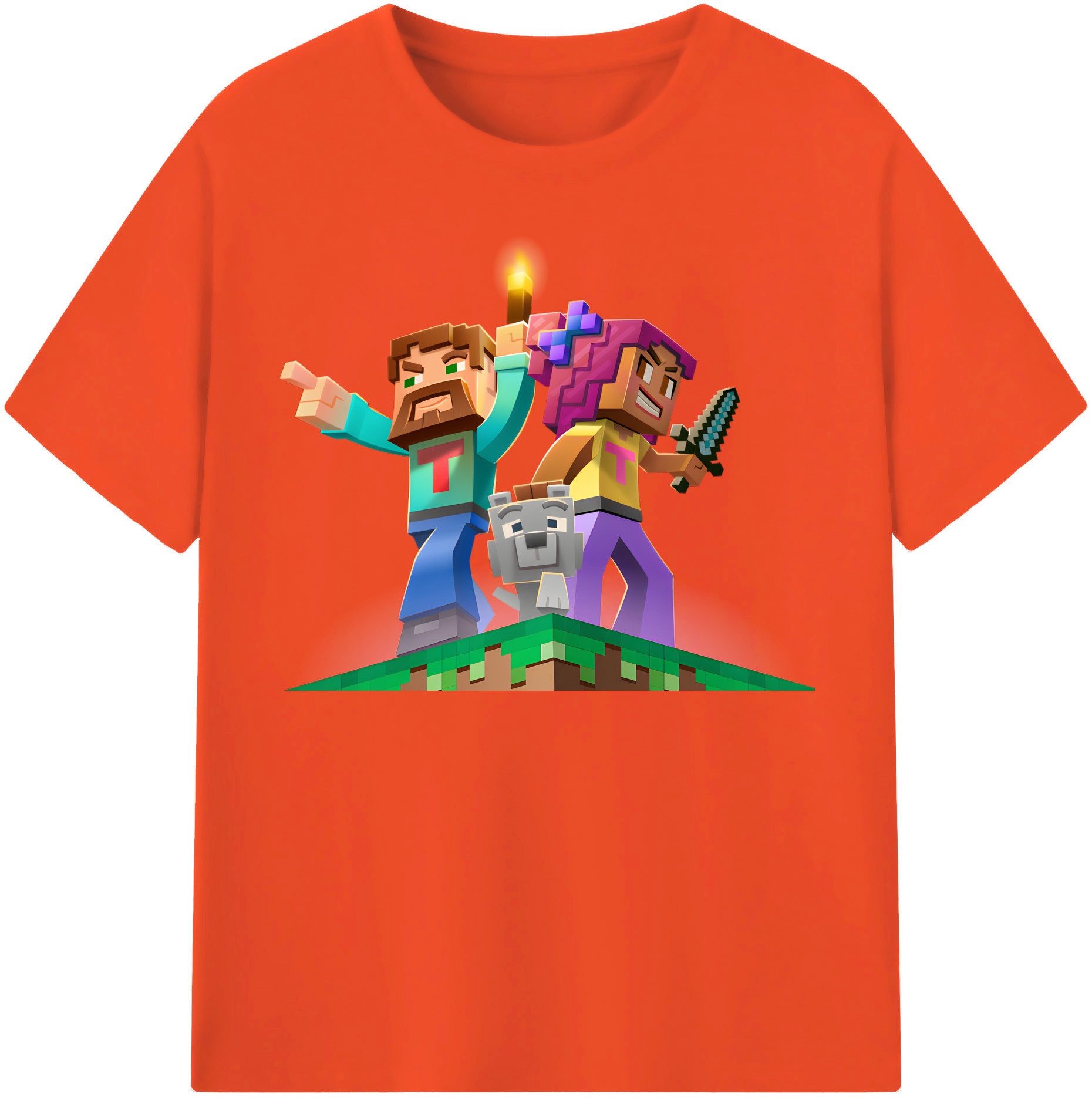 （画像用） マインクラフト ブロックの世界 Minecraft MC Block world 綿100％半袖Tシャツ（フロントプリント）