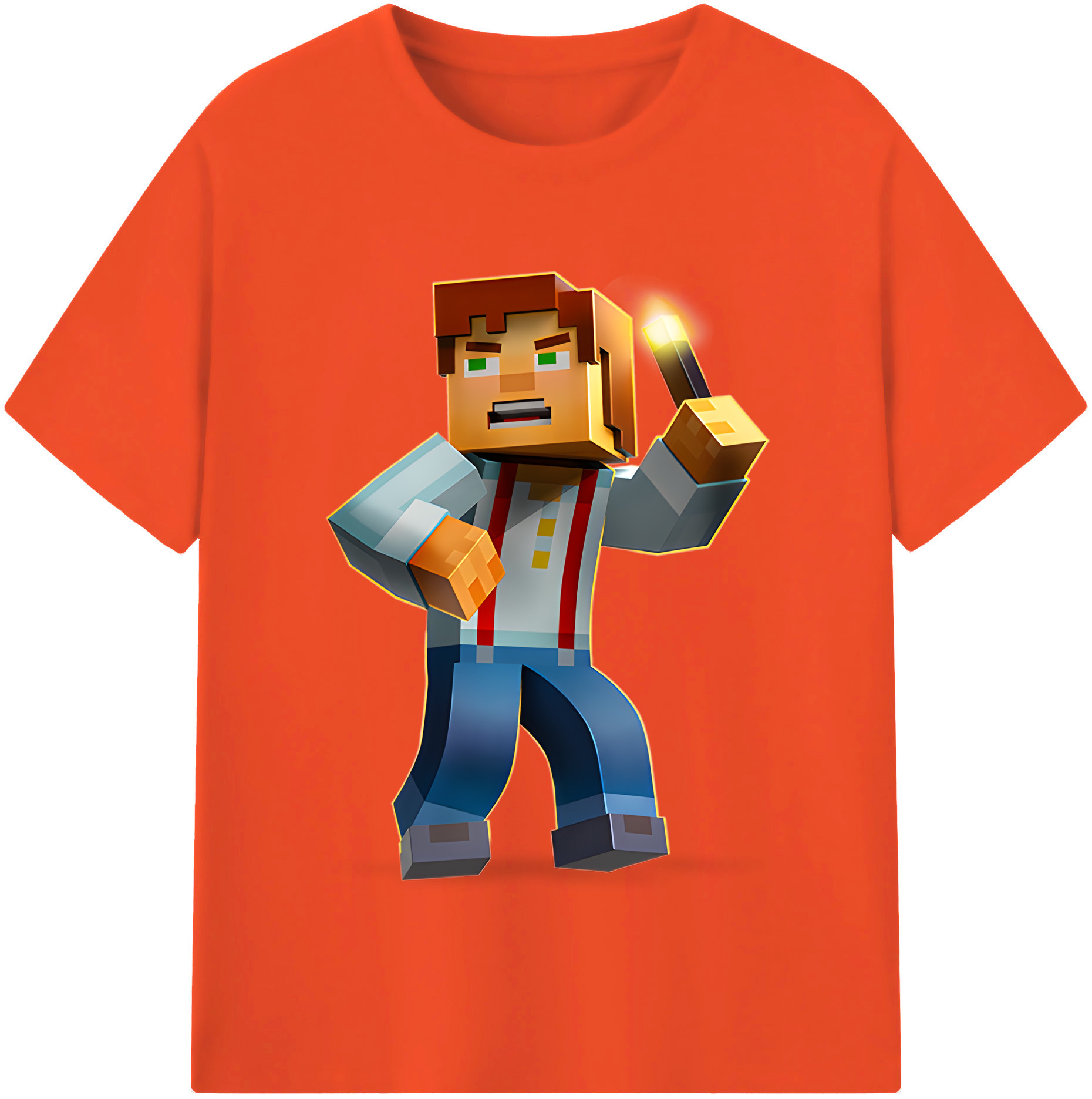 （画像用） マインクラフト ブロックの世界 Minecraft MC Block world 綿100％半袖Tシャツ（フロントプリント）