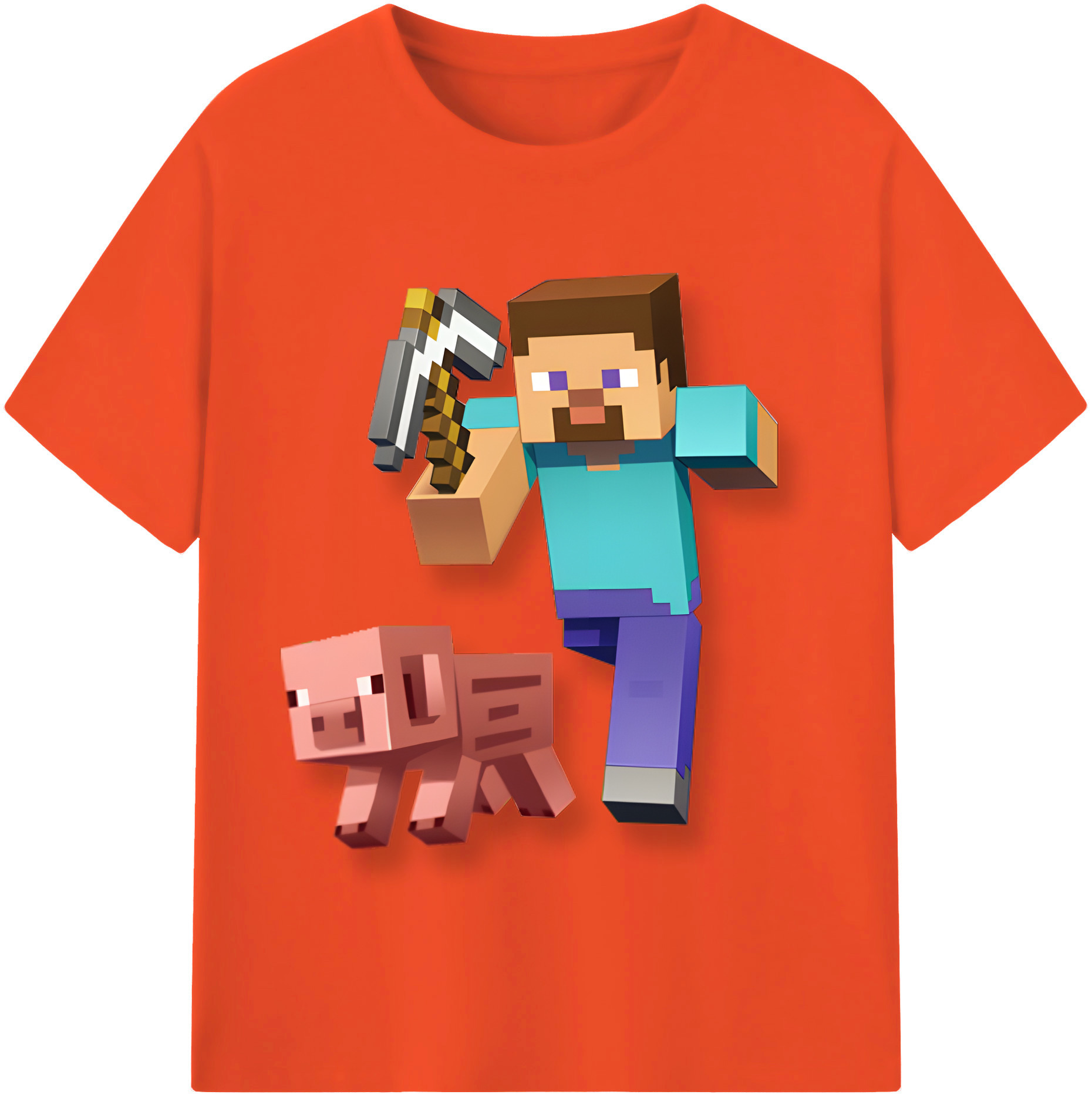 （画像用） マインクラフト ブロックの世界 Minecraft MC Block world 綿100％半袖Tシャツ（フロントプリント）