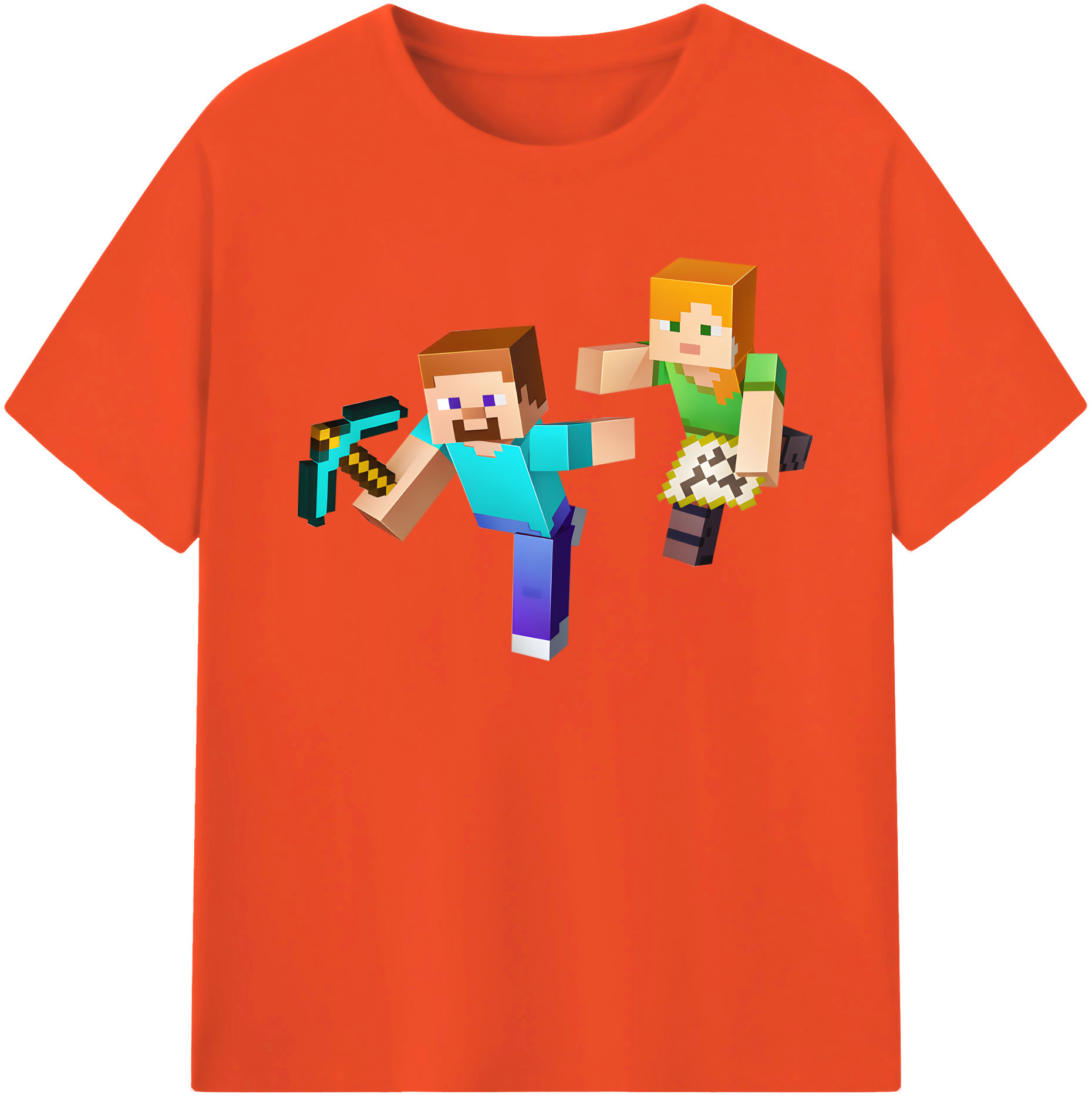 （画像用） マインクラフト ブロックの世界 Minecraft MC Block world 綿100％半袖Tシャツ（フロントプリント）