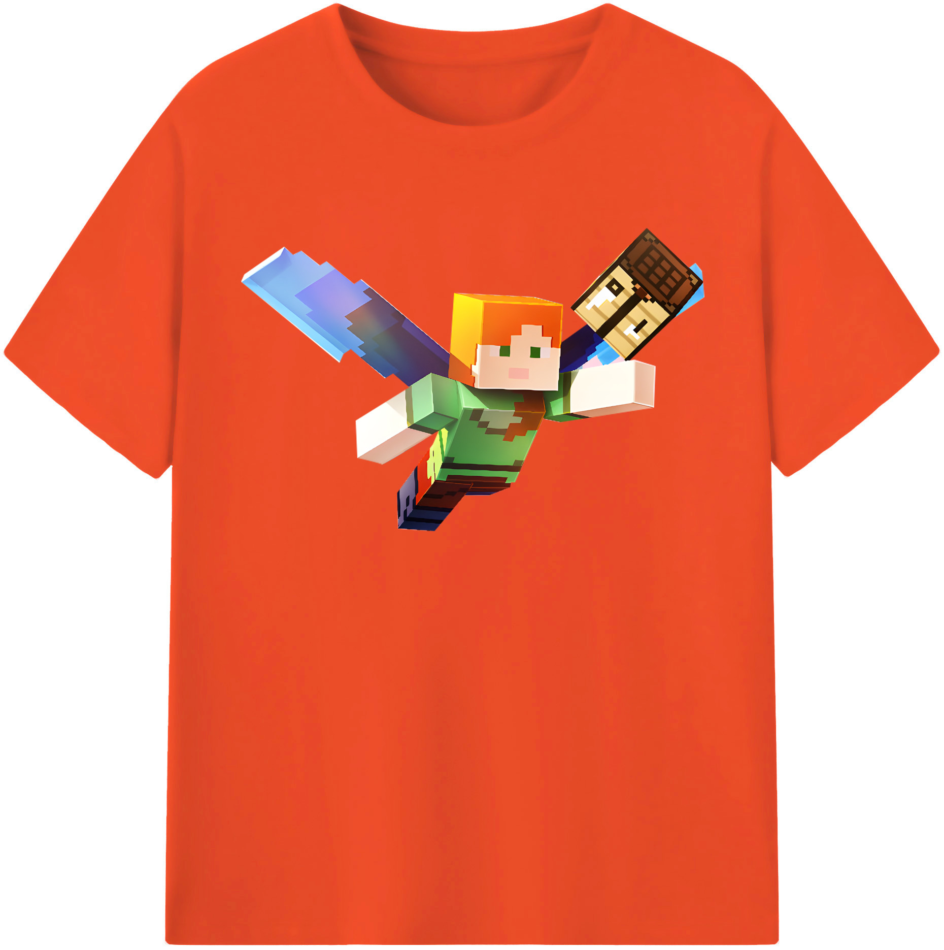 （画像用） マインクラフト ブロックの世界 Minecraft MC Block world 綿100％半袖Tシャツ（フロントプリント）