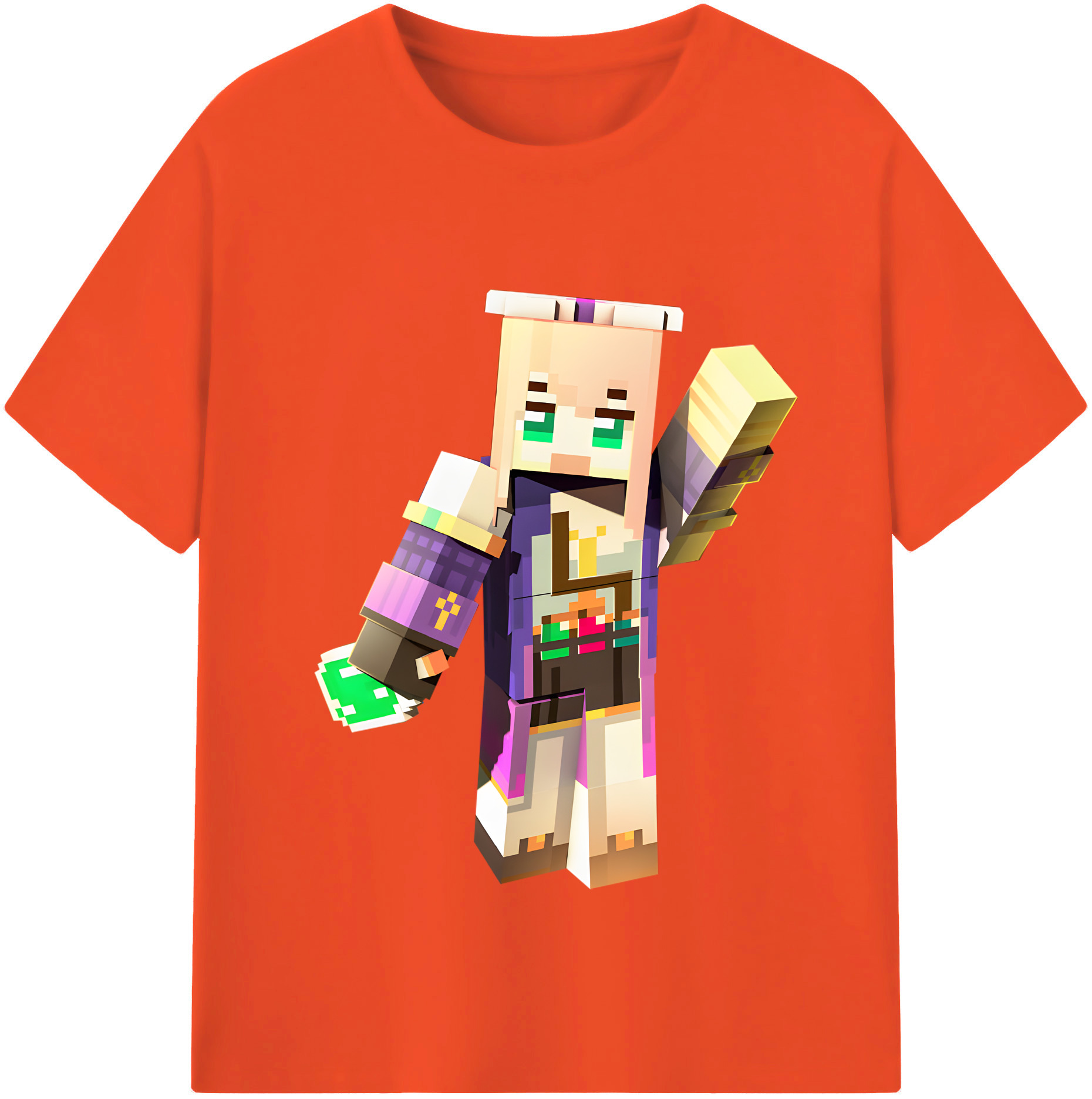 （画像用） マインクラフト ブロックの世界 Minecraft MC Block world 綿100％半袖Tシャツ（フロントプリント）