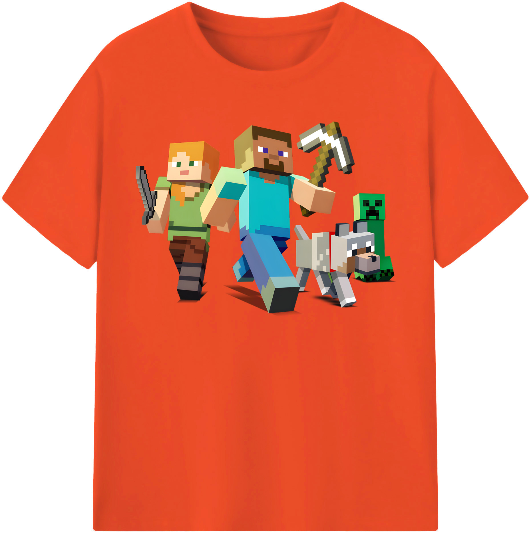 （画像用） マインクラフト ブロックの世界 Minecraft MC Block world 綿100％半袖Tシャツ（フロントプリント）