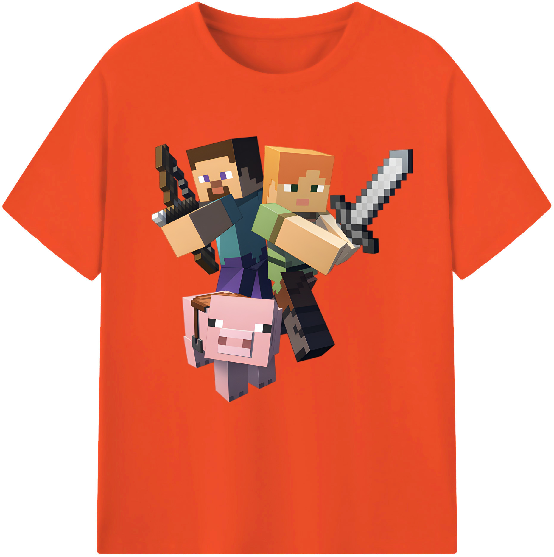 （画像用） マインクラフト ブロックの世界 Minecraft MC Block world 綿100％半袖Tシャツ（フロントプリント）
