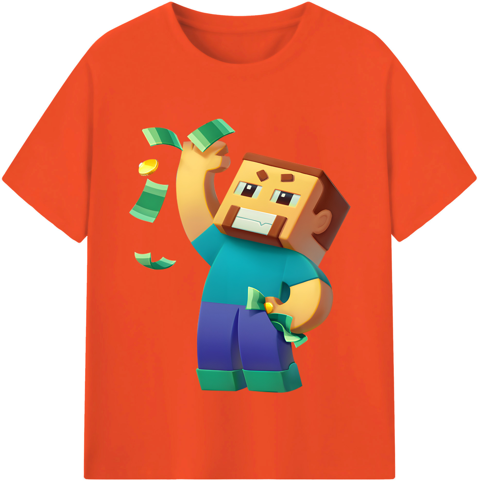 （画像用） マインクラフト ブロックの世界 Minecraft MC Block world 綿100％半袖Tシャツ（フロントプリント）
