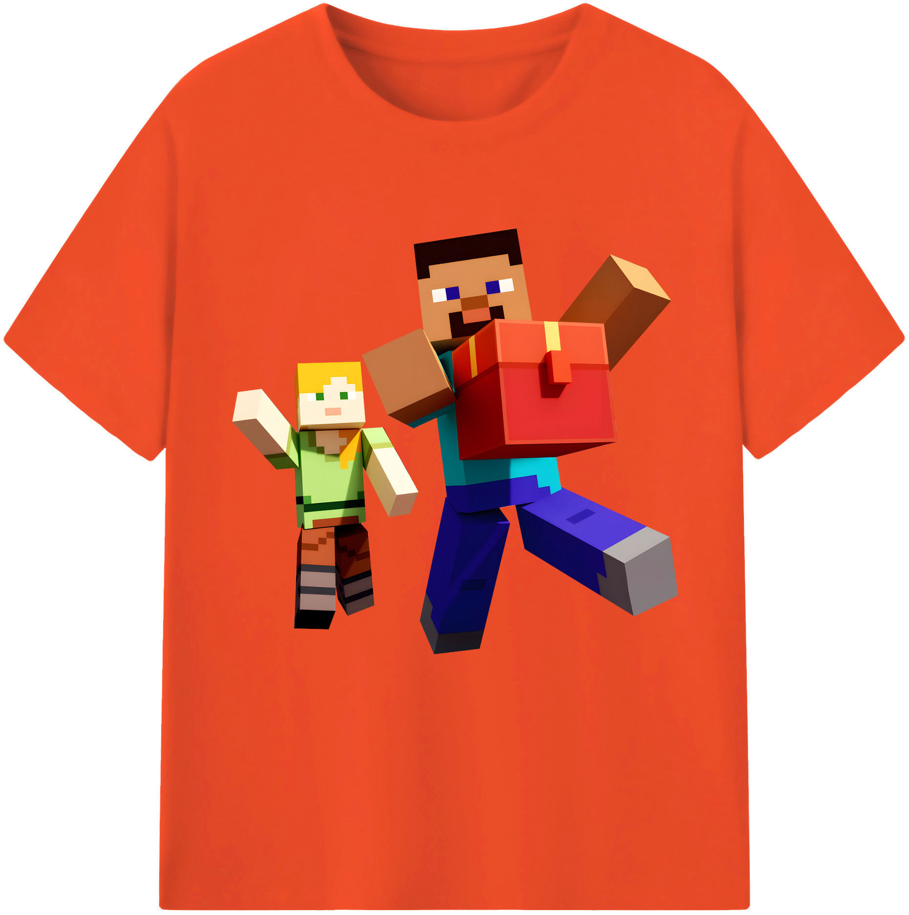 （画像用） マインクラフト ブロックの世界 Minecraft MC Block world 綿100％半袖Tシャツ（フロントプリント）