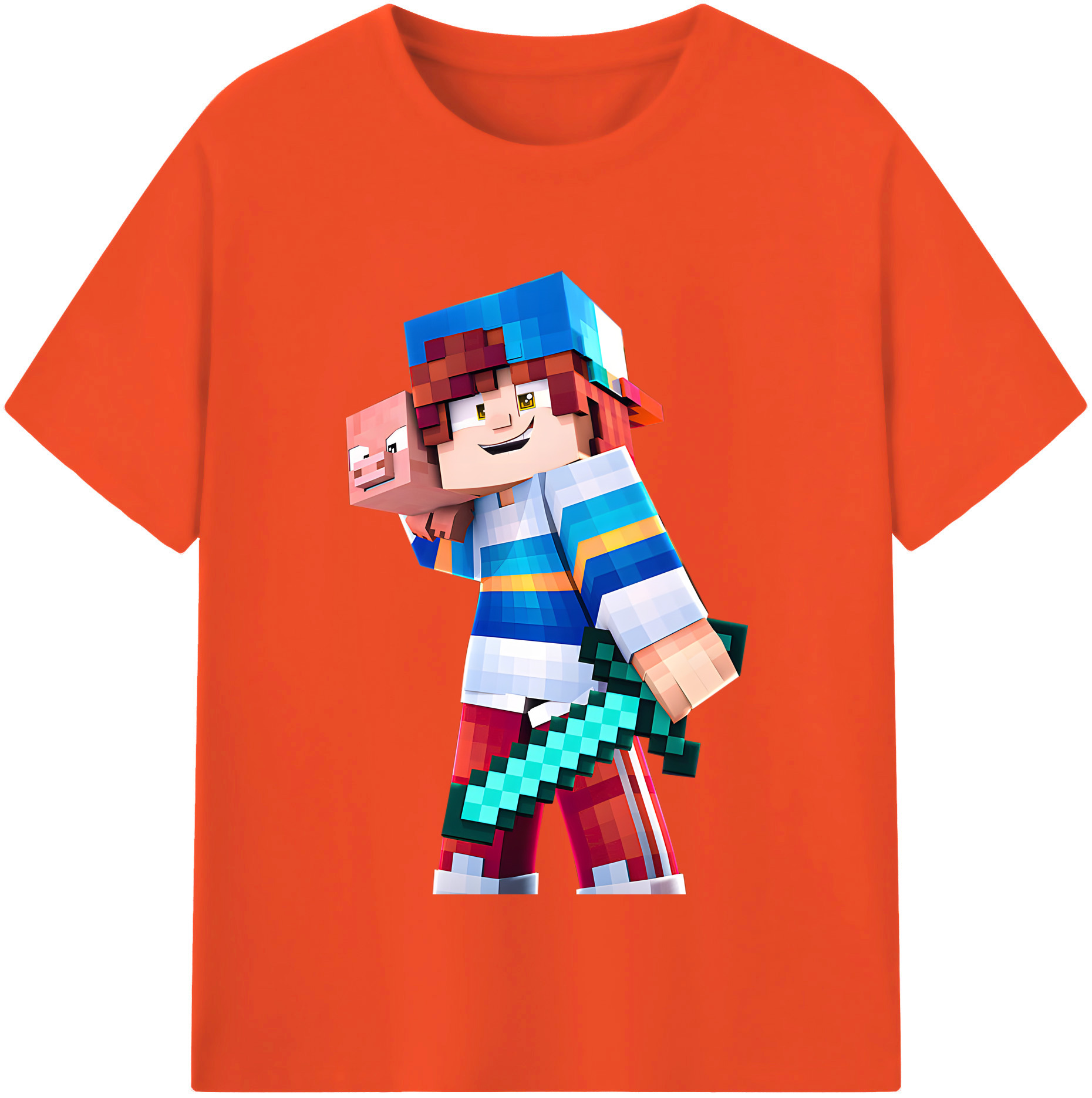 （画像用） マインクラフト ブロックの世界 Minecraft MC Block world 綿100％半袖Tシャツ（フロントプリント）
