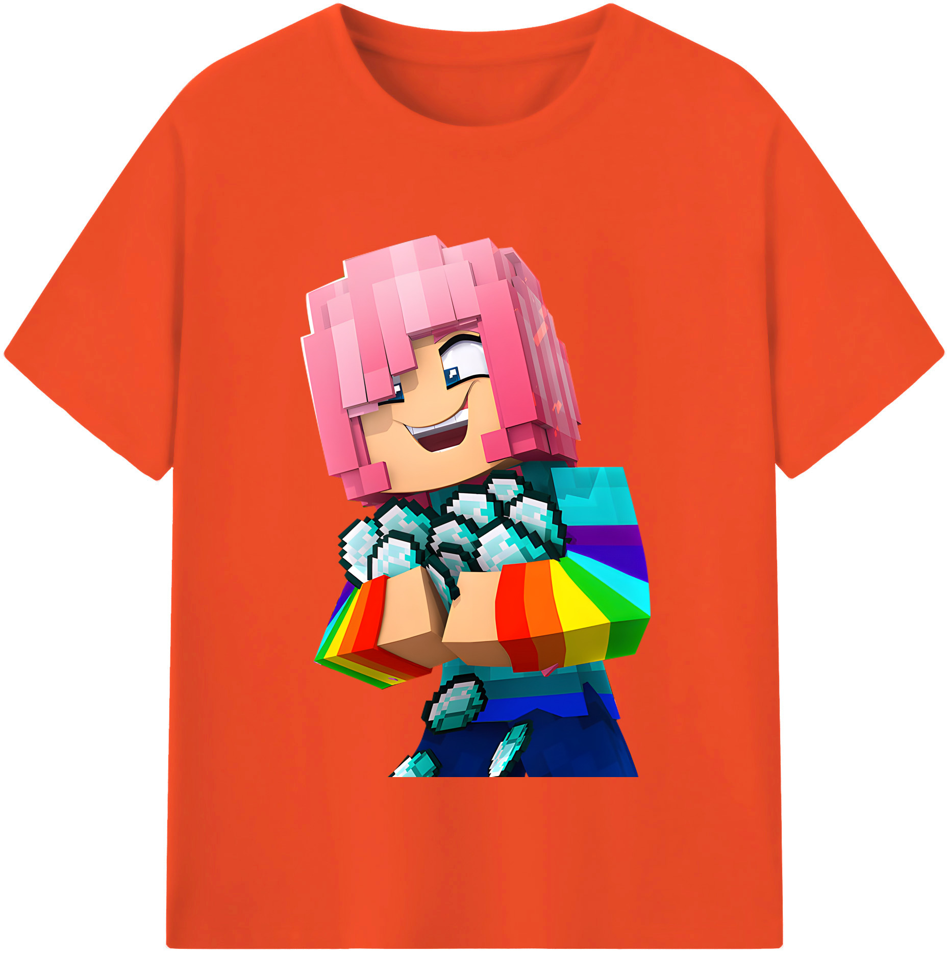 （画像用） マインクラフト ブロックの世界 Minecraft MC Block world 綿100％半袖Tシャツ（フロントプリント）