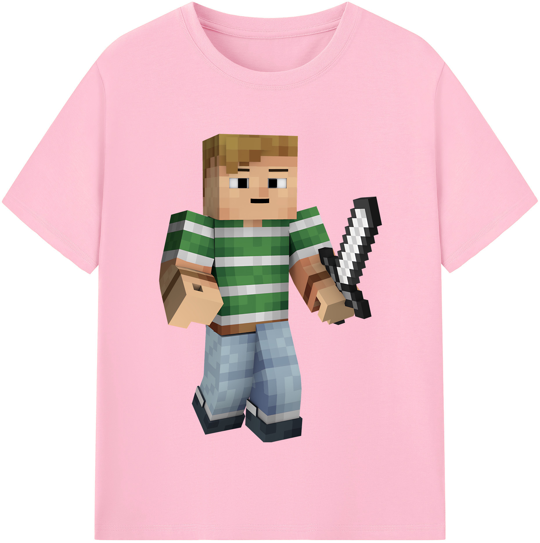 （画像用） マインクラフト ブロックの世界 Minecraft MC Block world 綿100％半袖Tシャツ（フロントプリント）