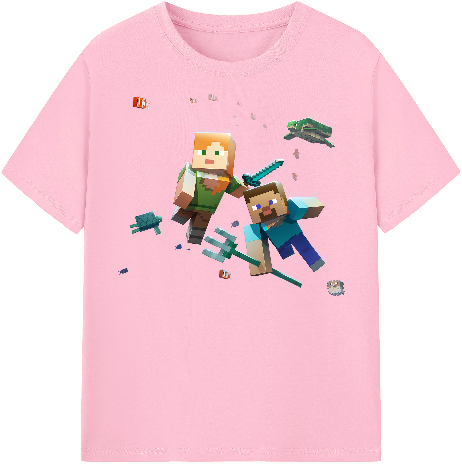 （画像用） マインクラフト ブロックの世界 Minecraft MC Block world 綿100％半袖Tシャツ（フロントプリント）