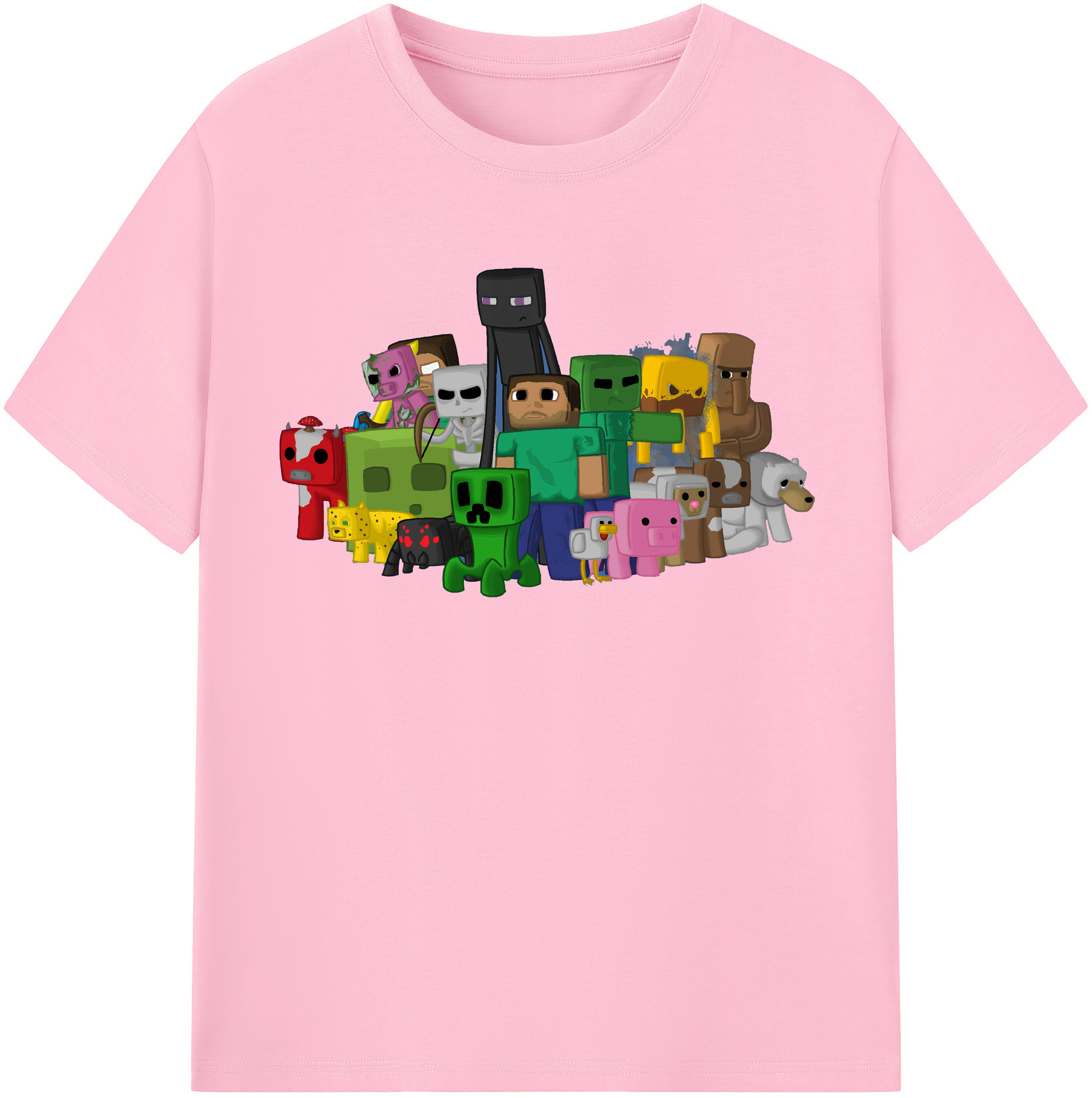 （画像用） マインクラフト ブロックの世界 Minecraft MC Block world 綿100％半袖Tシャツ（フロントプリント）