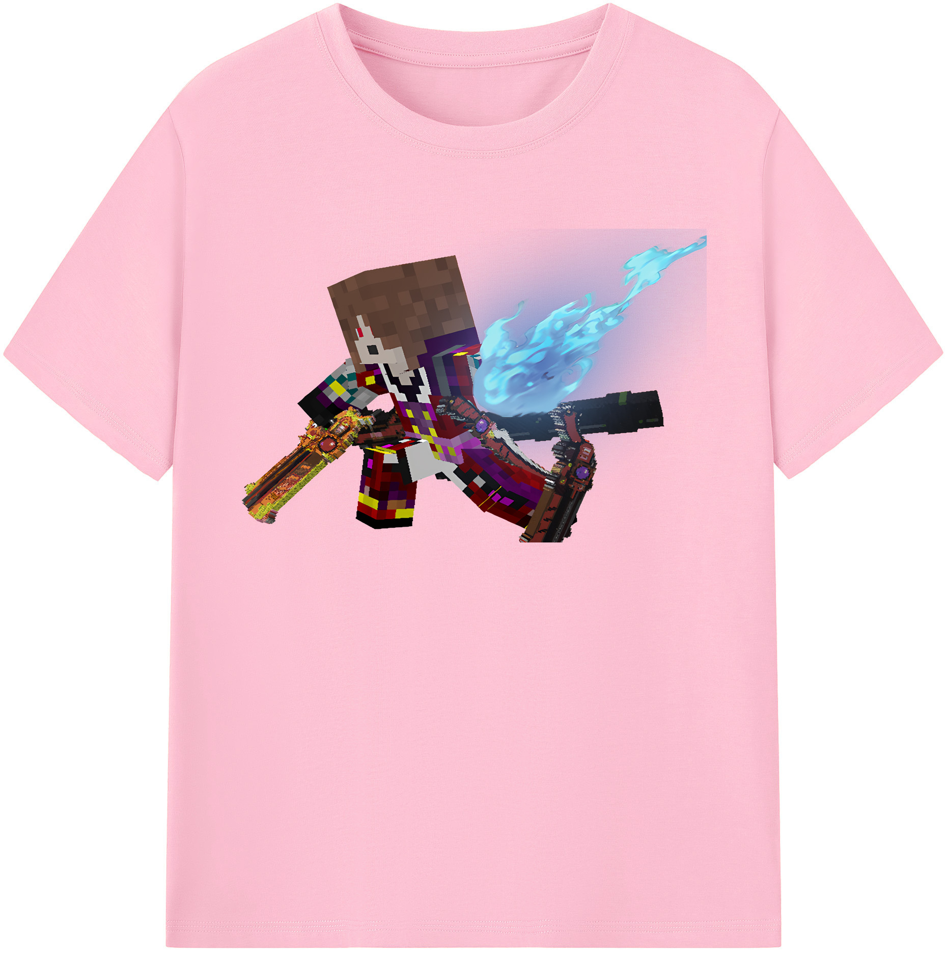 （画像用） マインクラフト ブロックの世界 Minecraft MC Block world 綿100％半袖Tシャツ（フロントプリント）