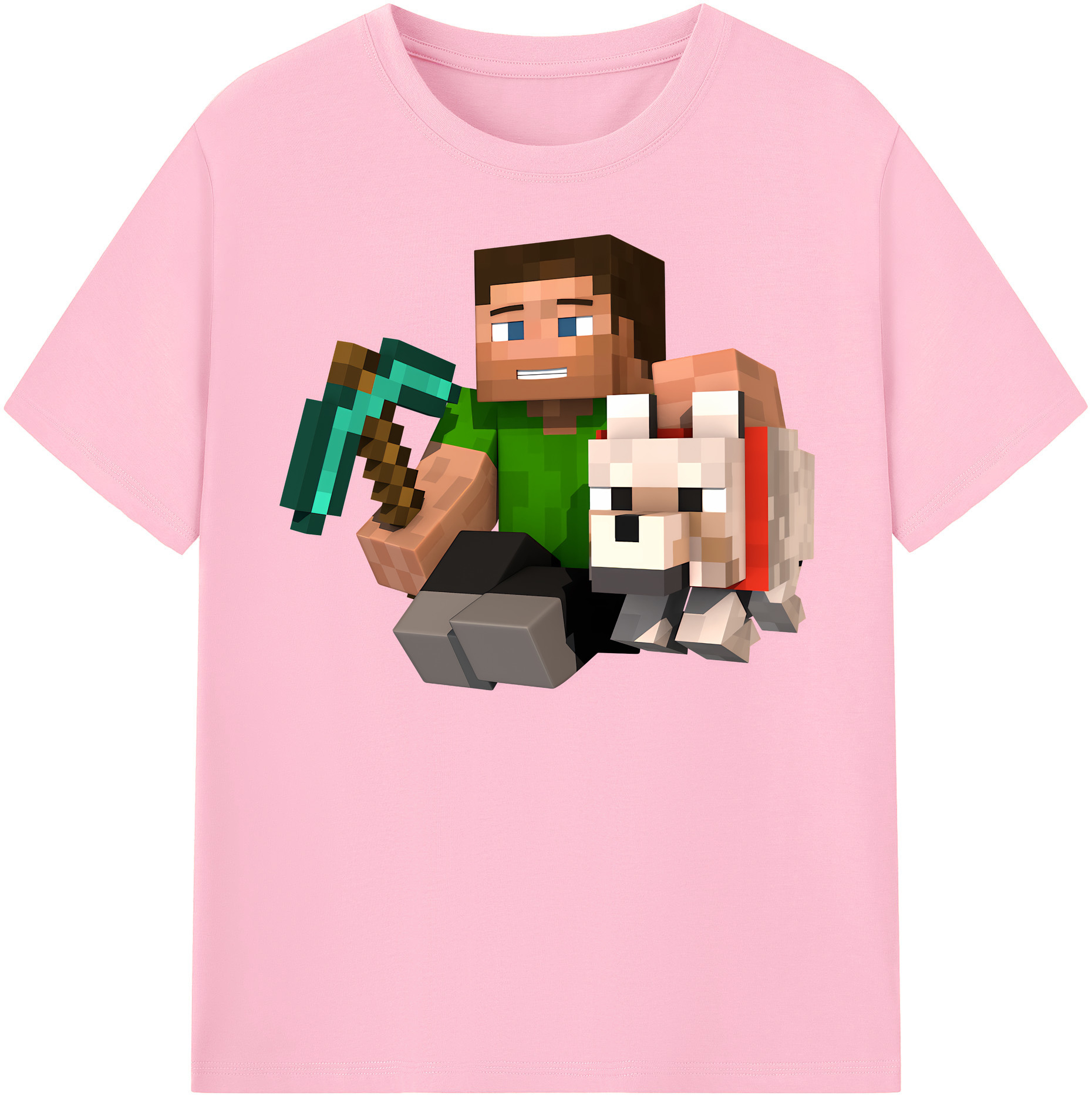（画像用） マインクラフト ブロックの世界 Minecraft MC Block world 綿100％半袖Tシャツ（フロントプリント）