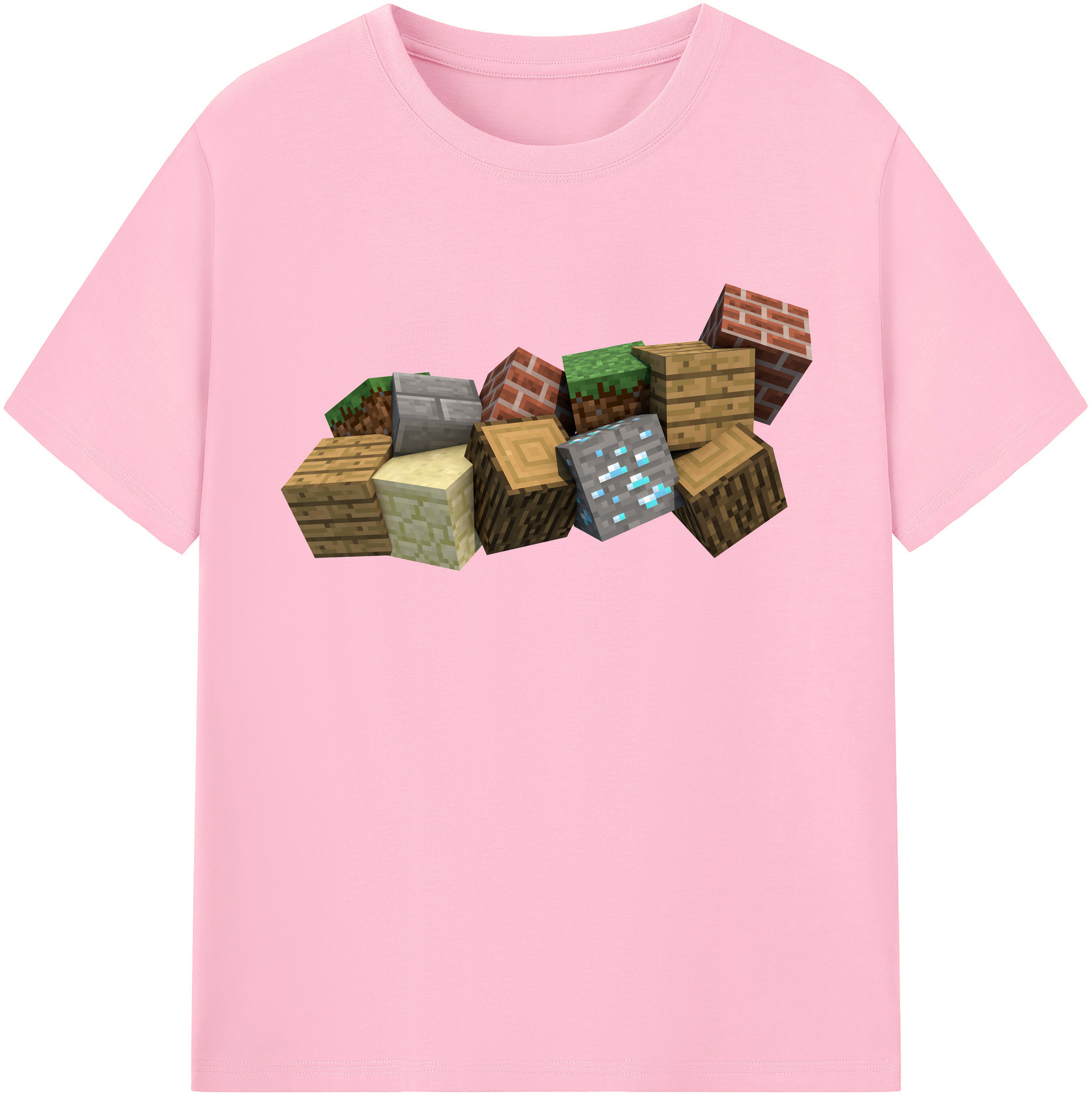 （画像用） マインクラフト ブロックの世界 Minecraft MC Block world 綿100％半袖Tシャツ（フロントプリント）