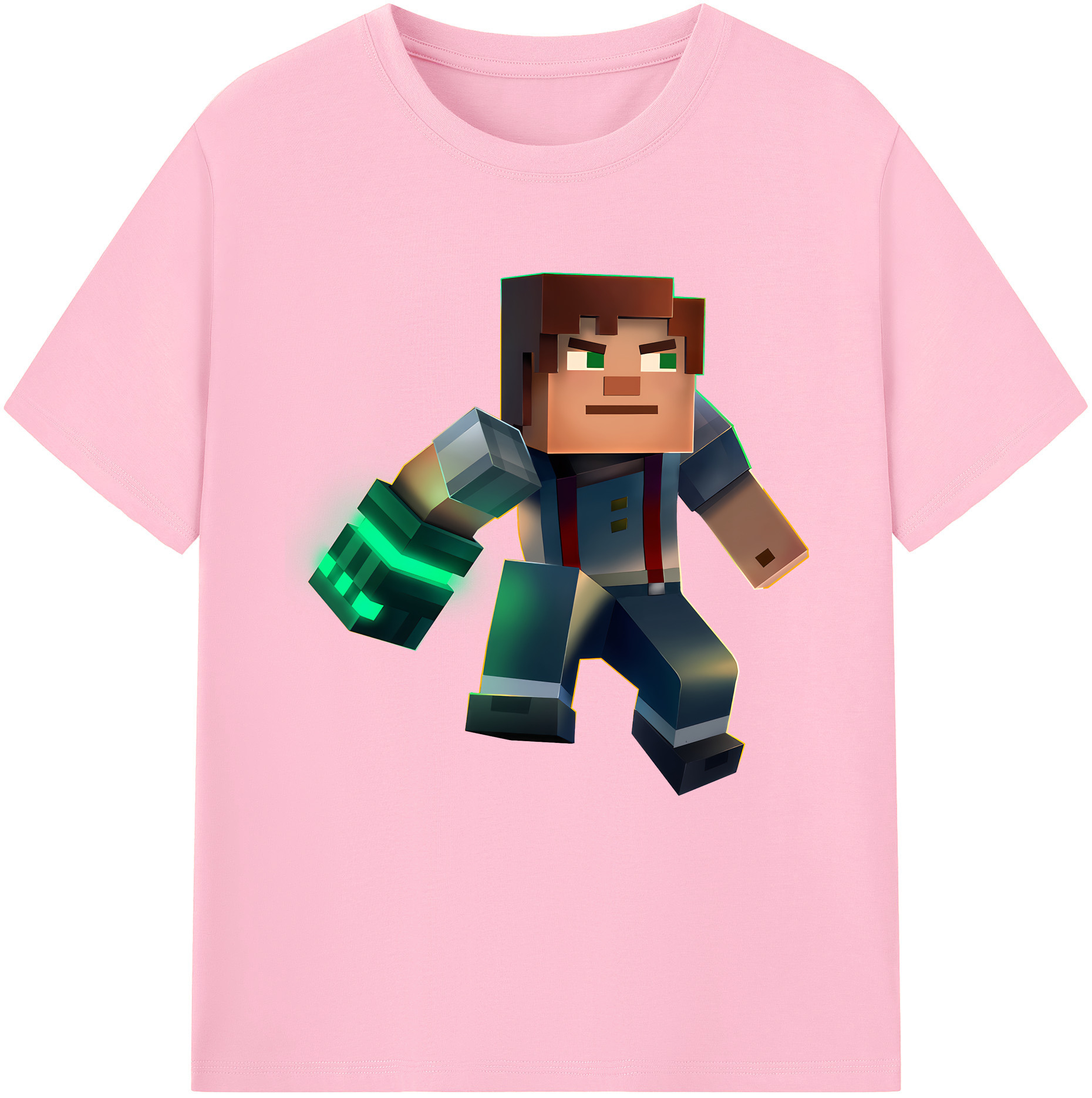 （画像用） マインクラフト ブロックの世界 Minecraft MC Block world 綿100％半袖Tシャツ（フロントプリント）