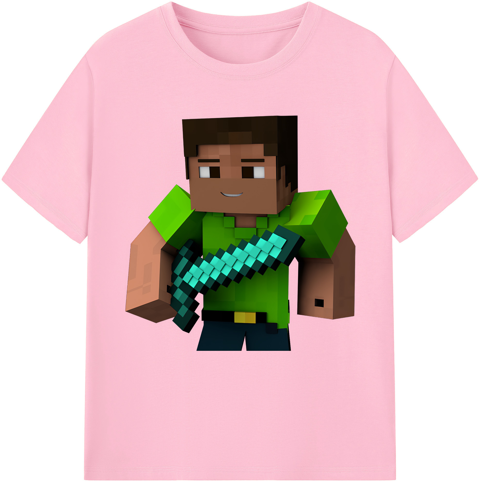 （画像用） マインクラフト ブロックの世界 Minecraft MC Block world 綿100％半袖Tシャツ（フロントプリント）