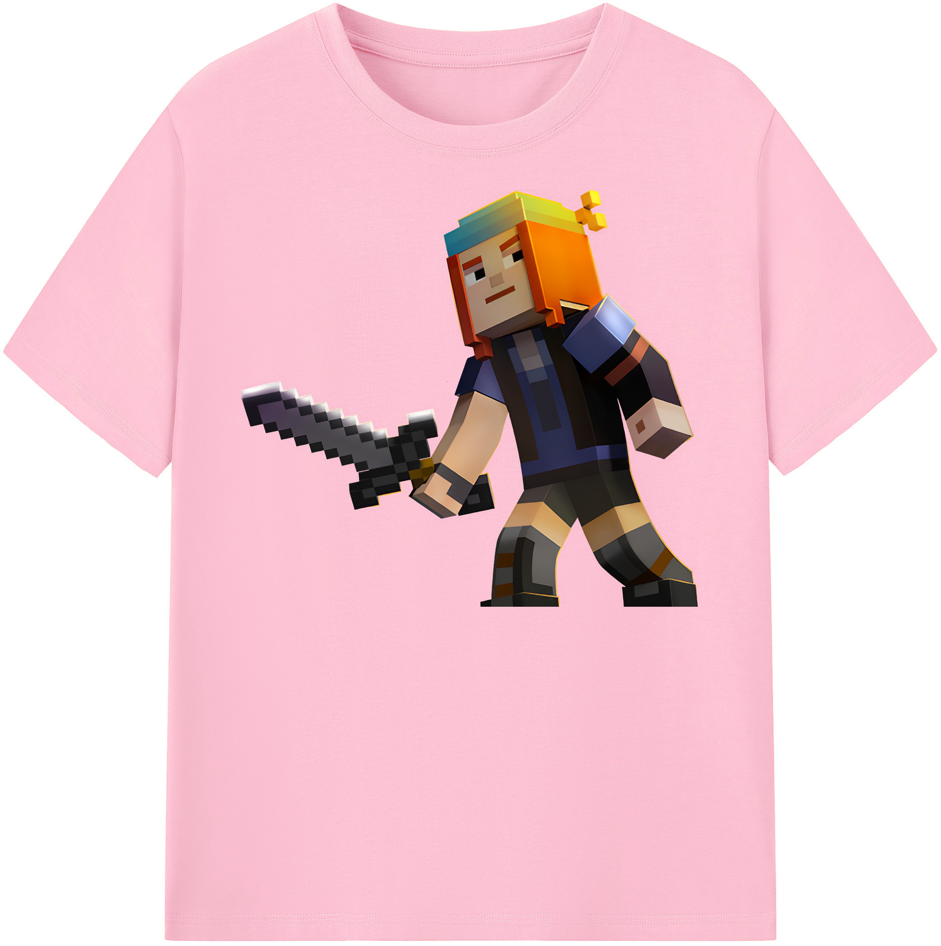（画像用） マインクラフト ブロックの世界 Minecraft MC Block world 綿100％半袖Tシャツ（フロントプリント）