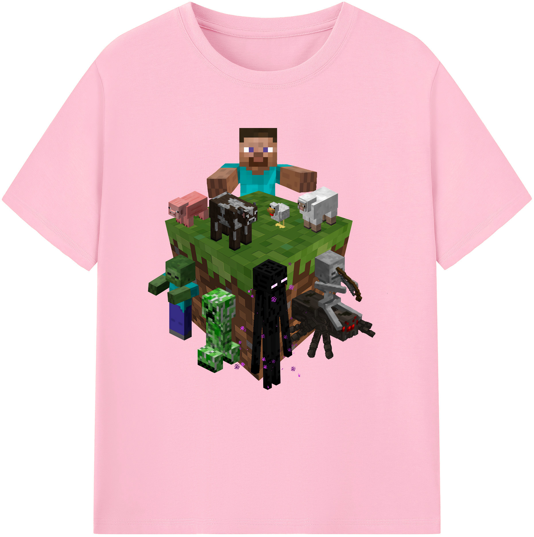 （画像用） マインクラフト ブロックの世界 Minecraft MC Block world 綿100％半袖Tシャツ（フロントプリント）