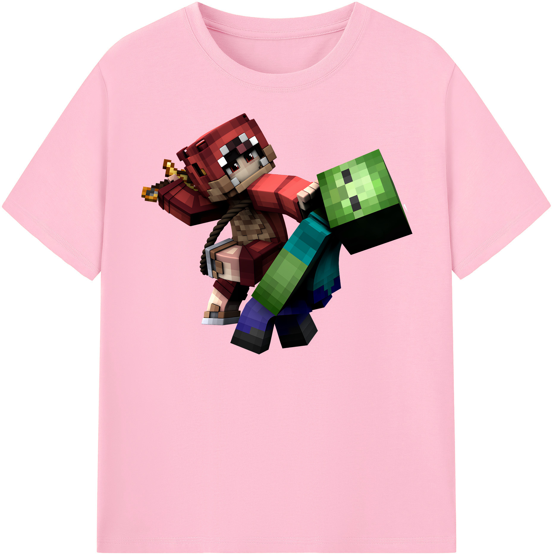 （画像用） マインクラフト ブロックの世界 Minecraft MC Block world 綿100％半袖Tシャツ（フロントプリント）