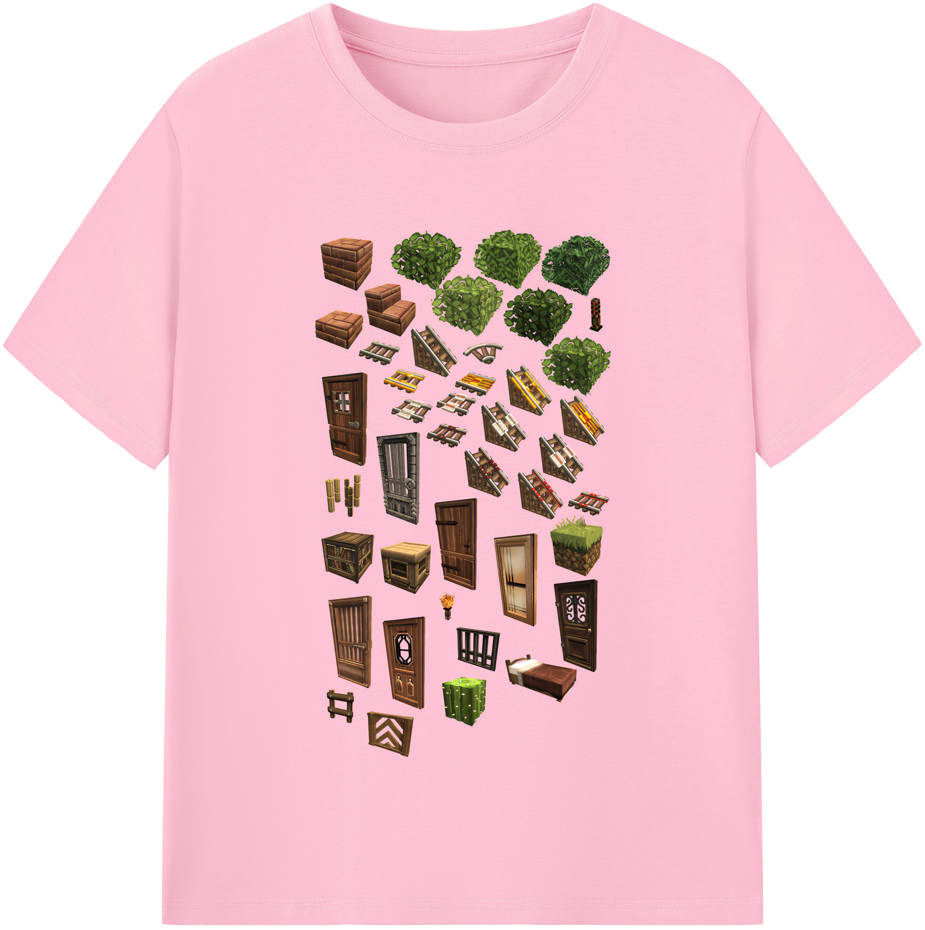 （画像用） マインクラフト ブロックの世界 Minecraft MC Block world 綿100％半袖Tシャツ（フロントプリント）