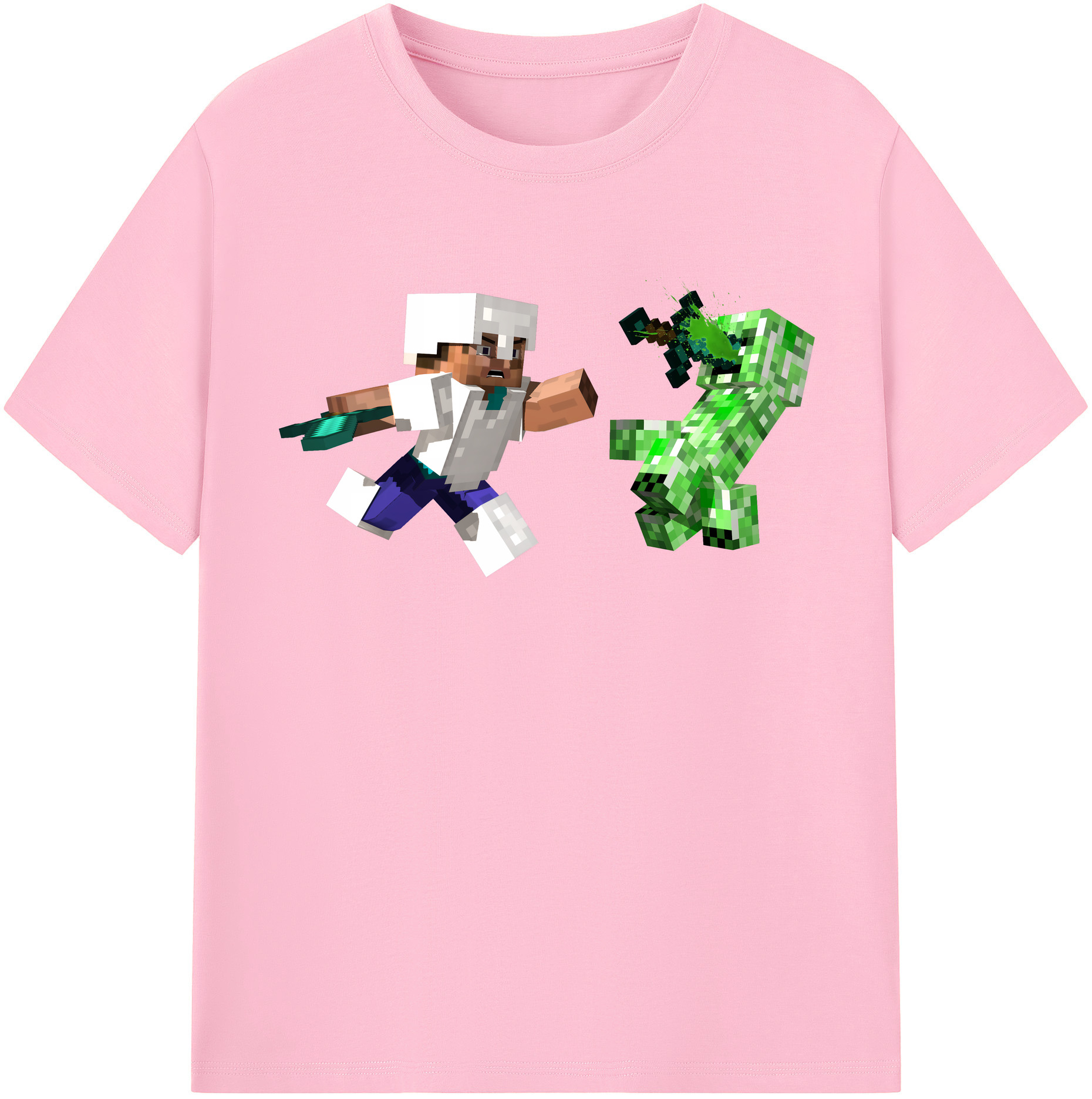 （画像用） マインクラフト ブロックの世界 Minecraft MC Block world 綿100％半袖Tシャツ（フロントプリント）