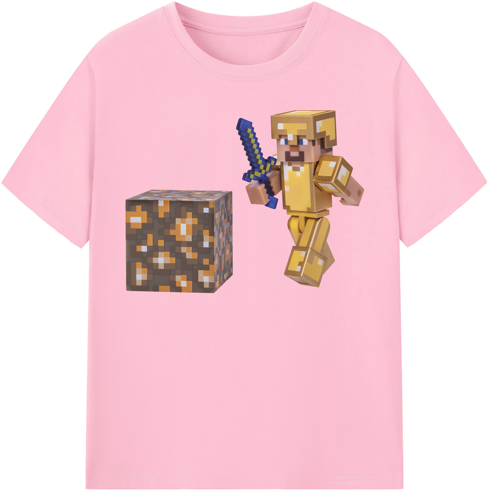（画像用） マインクラフト ブロックの世界 Minecraft MC Block world 綿100％半袖Tシャツ（フロントプリント）