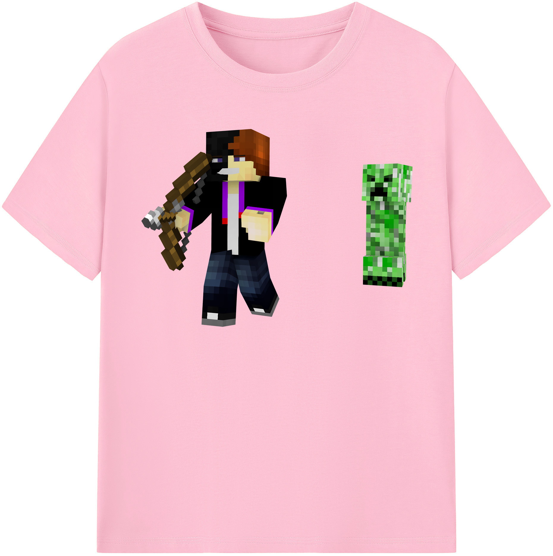 （画像用） マインクラフト ブロックの世界 Minecraft MC Block world 綿100％半袖Tシャツ（フロントプリント）