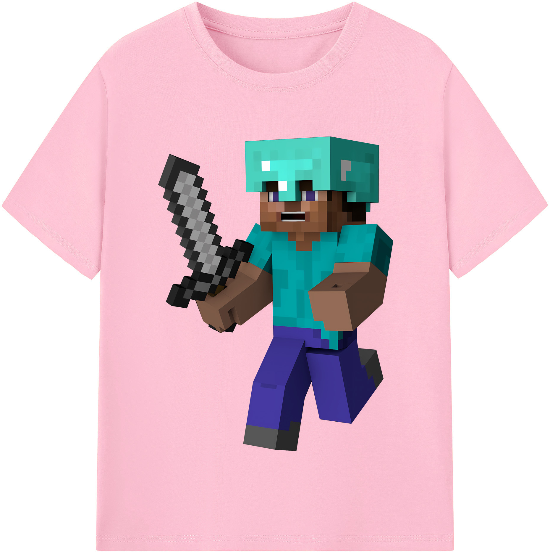 （画像用） マインクラフト ブロックの世界 Minecraft MC Block world 綿100％半袖Tシャツ（フロントプリント）