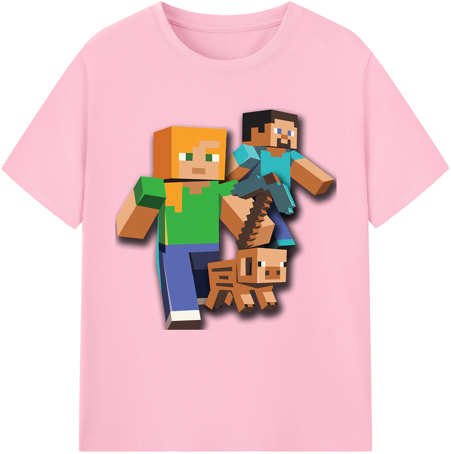 （画像用） マインクラフト ブロックの世界 Minecraft MC Block world 綿100％半袖Tシャツ（フロントプリント）