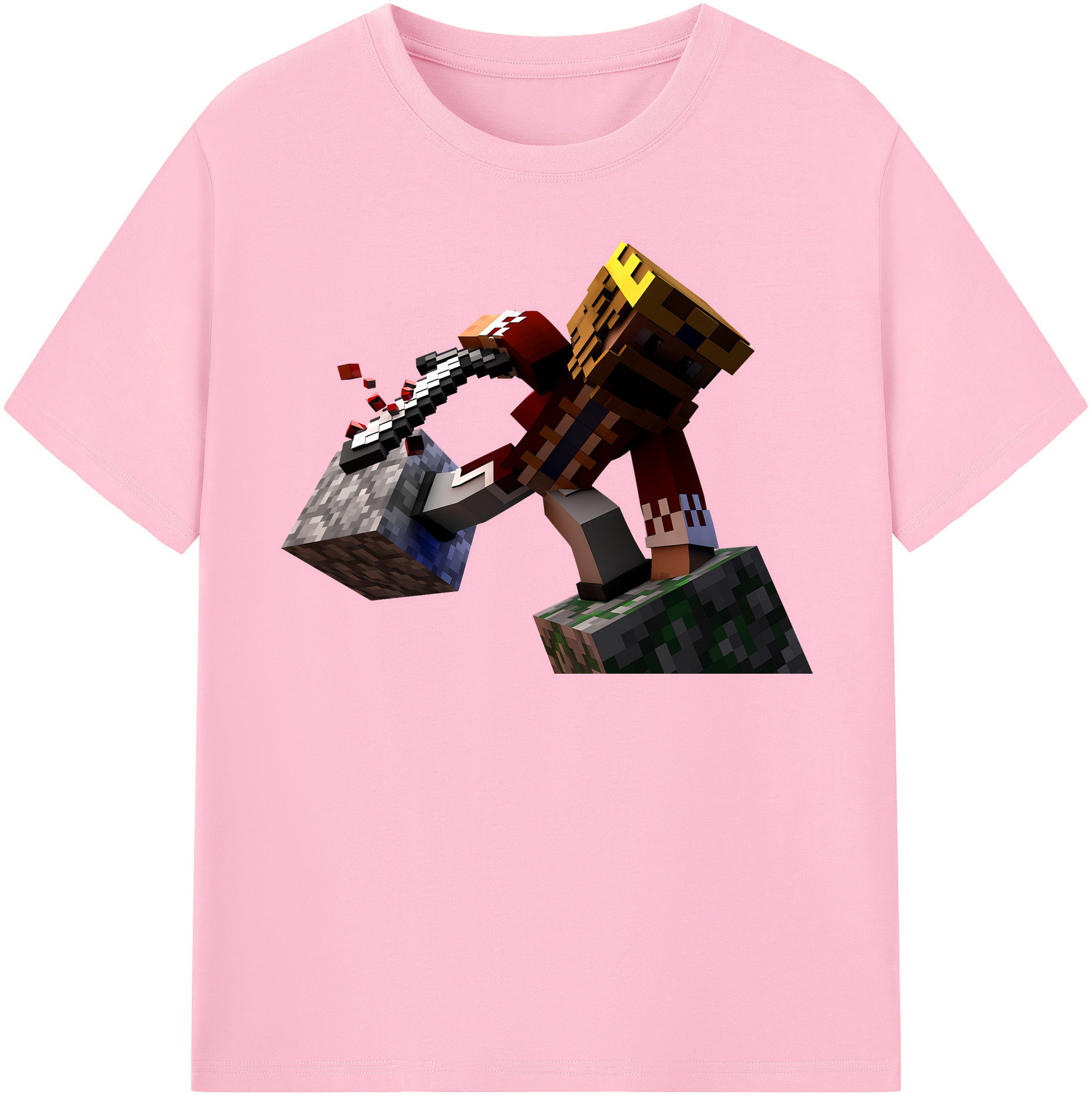 （画像用） マインクラフト ブロックの世界 Minecraft MC Block world 綿100％半袖Tシャツ（フロントプリント）