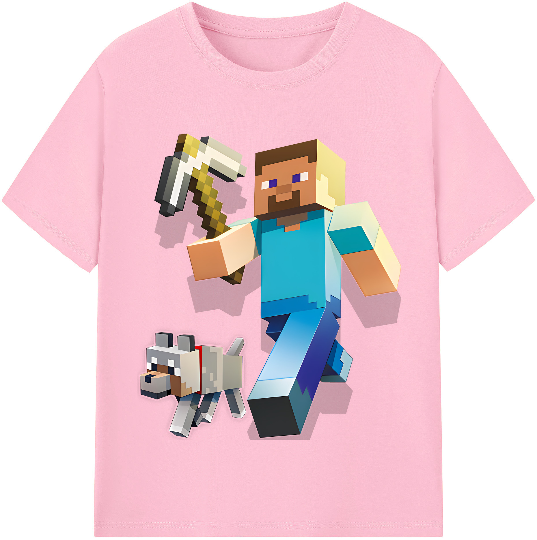 （画像用） マインクラフト ブロックの世界 Minecraft MC Block world 綿100％半袖Tシャツ（フロントプリント）