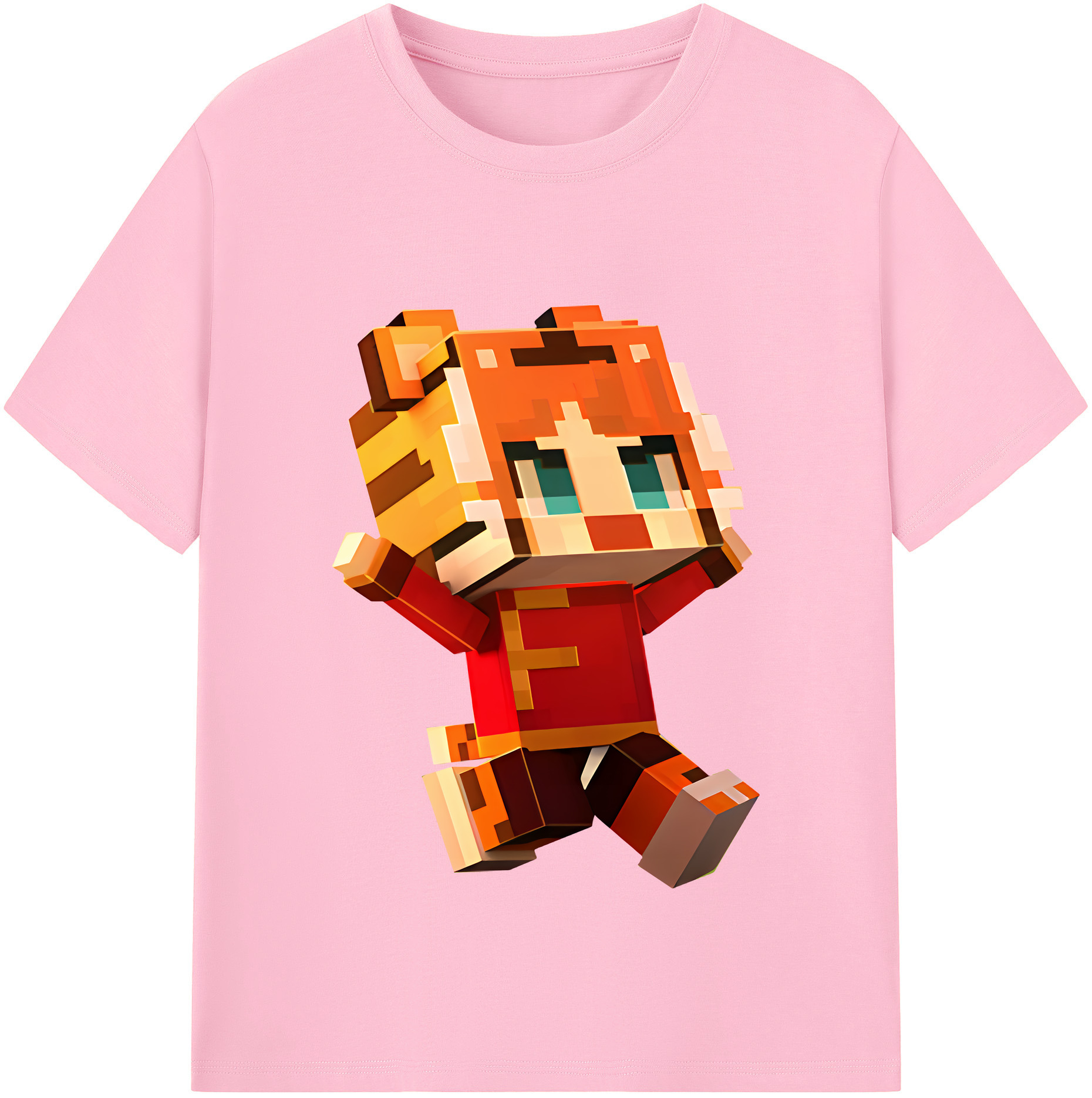 （画像用） マインクラフト ブロックの世界 Minecraft MC Block world 綿100％半袖Tシャツ（フロントプリント）