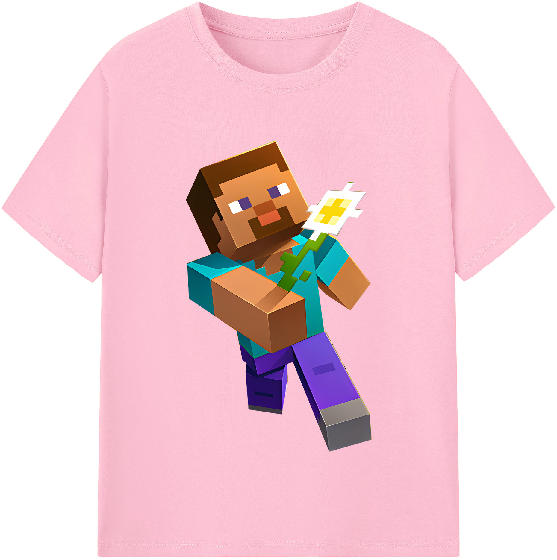 （画像用） マインクラフト ブロックの世界 Minecraft MC Block world 綿100％半袖Tシャツ（フロントプリント）