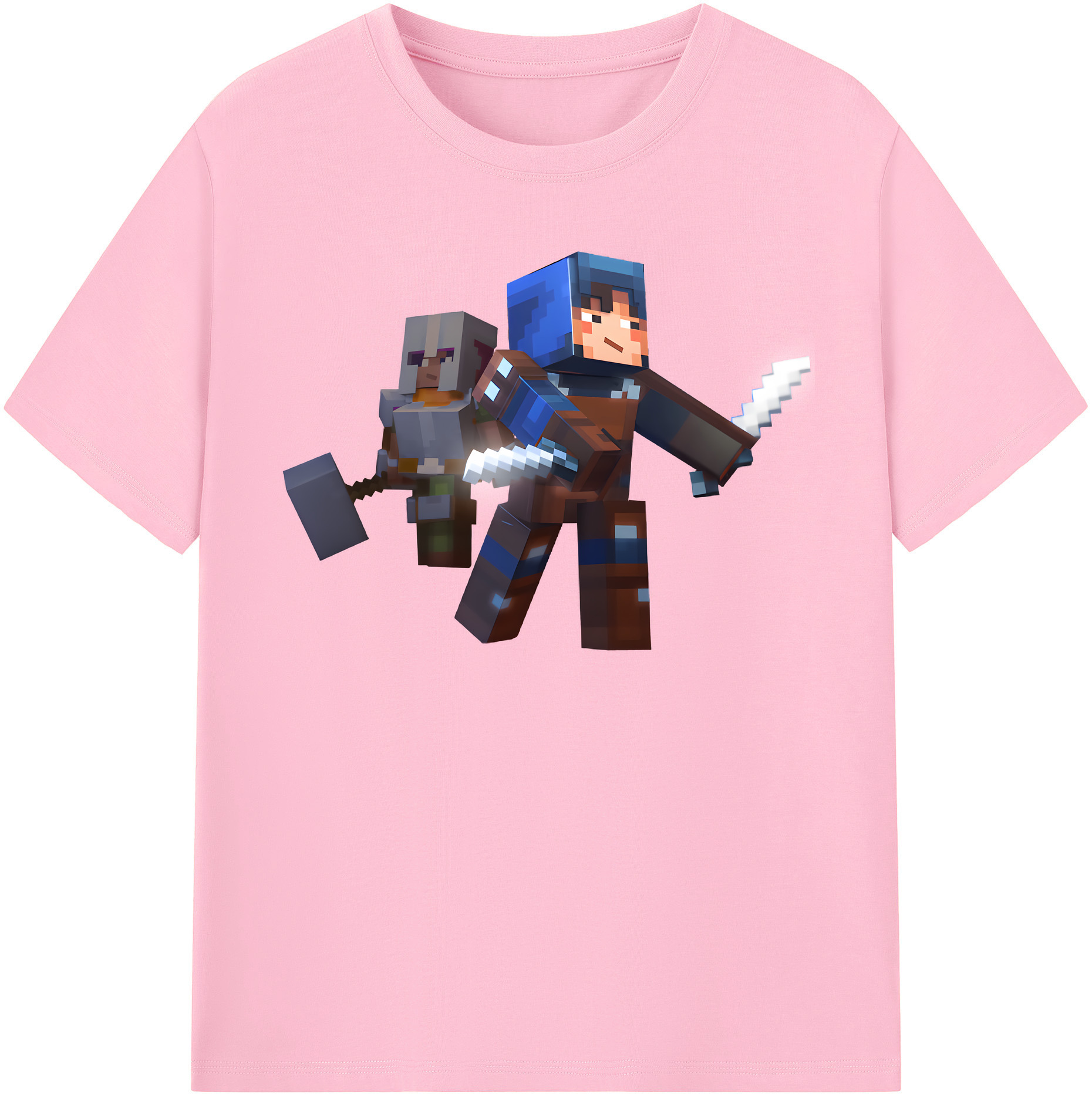 （画像用） マインクラフト ブロックの世界 Minecraft MC Block world 綿100％半袖Tシャツ（フロントプリント）