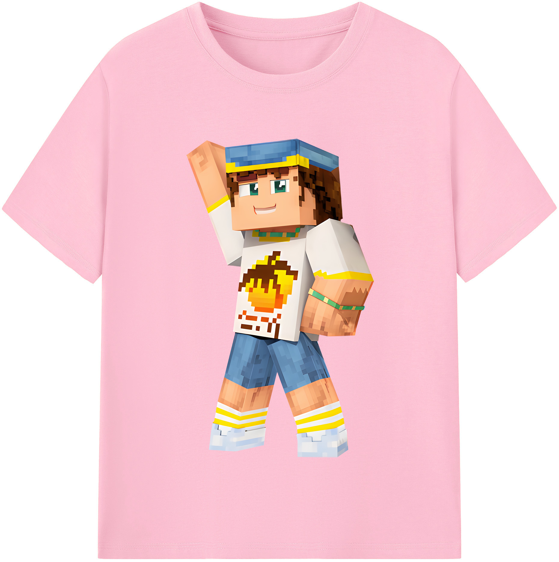 （画像用） マインクラフト ブロックの世界 Minecraft MC Block world 綿100％半袖Tシャツ（フロントプリント）