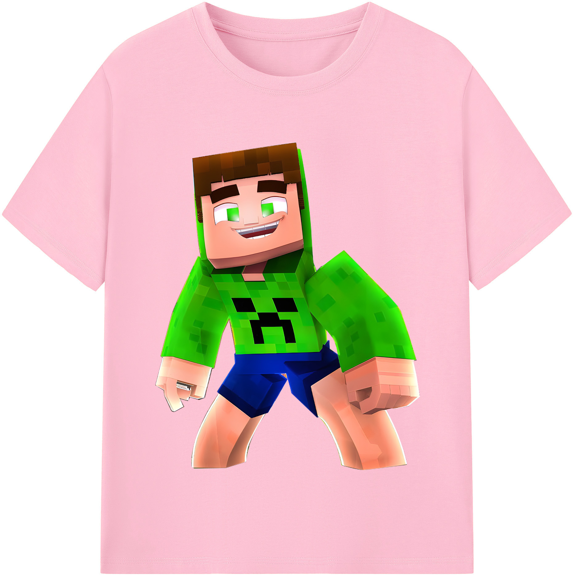 （画像用） マインクラフト ブロックの世界 Minecraft MC Block world 綿100％半袖Tシャツ（フロントプリント）